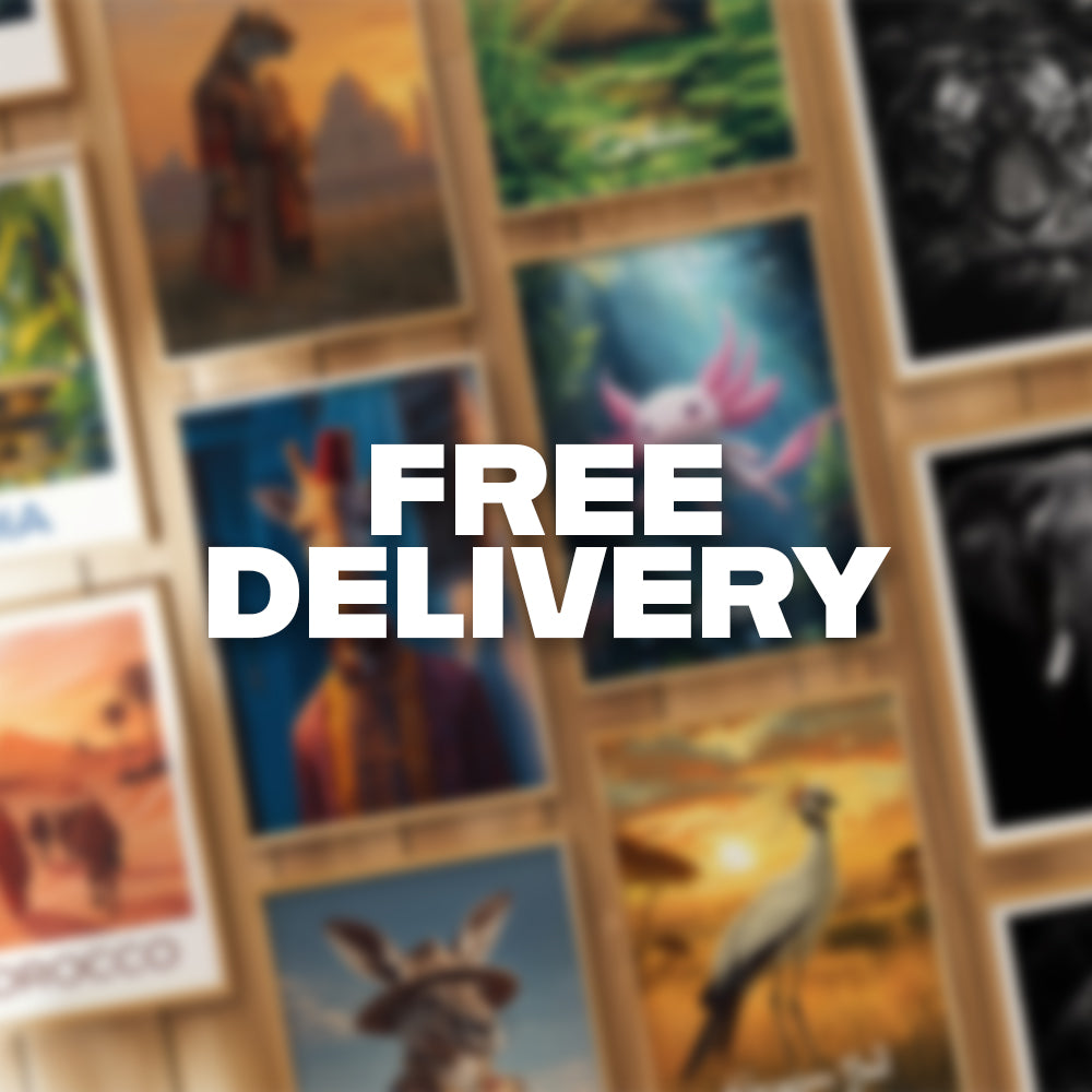 Image featuring posters with the text 'FREE DELIVERY' prominently displayed.