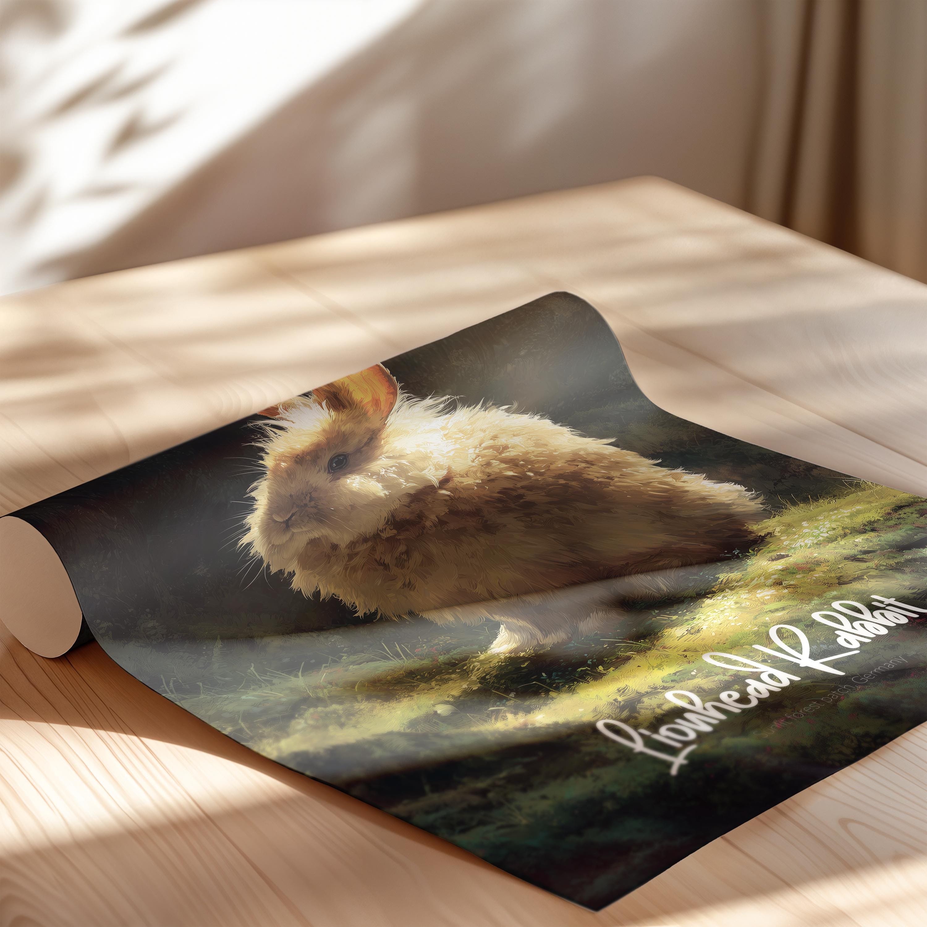 Lionhead Rabbit Wall Art Print – Cute Bunny Poster for Nursery, Kids Room or Office – Fluffy Rabbit Decor Gift
