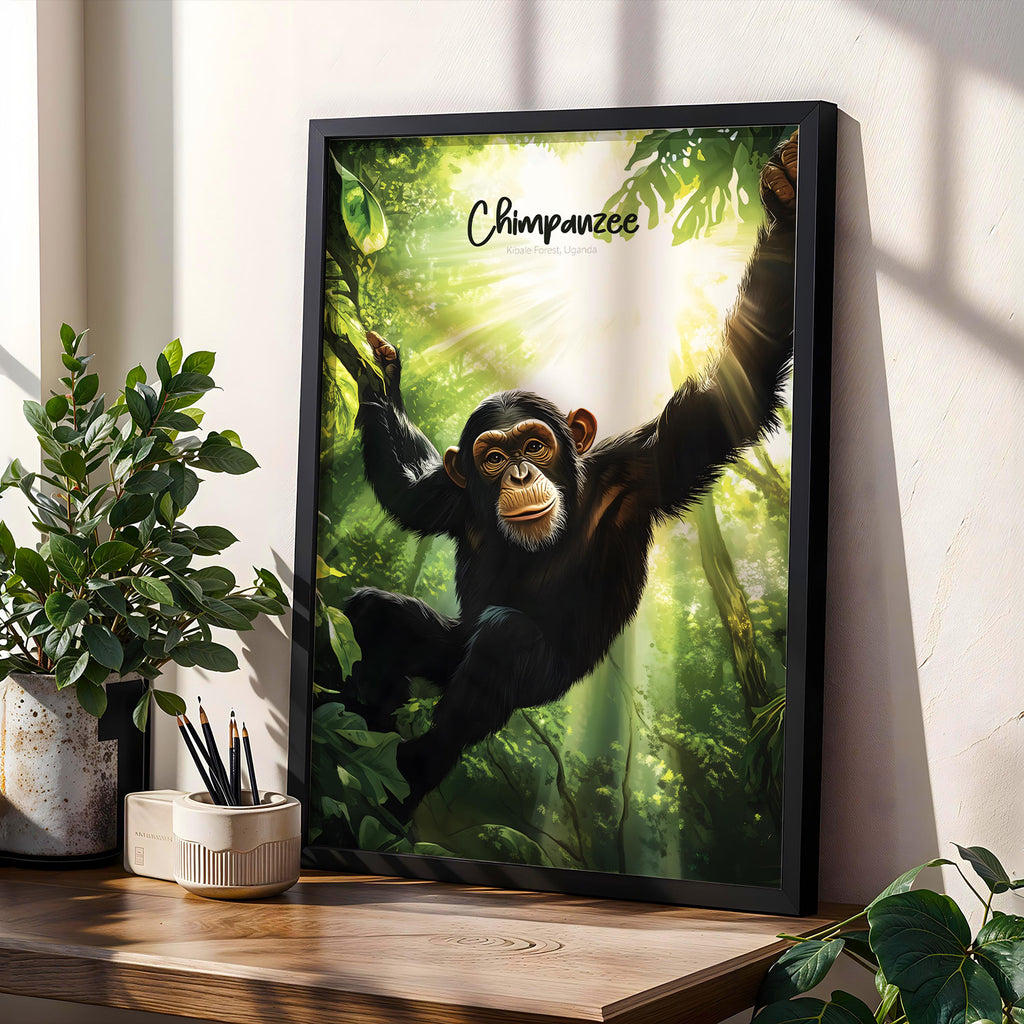 Chimpanzee Print: Modern Wildlife Illustration, Jungle Home Decor