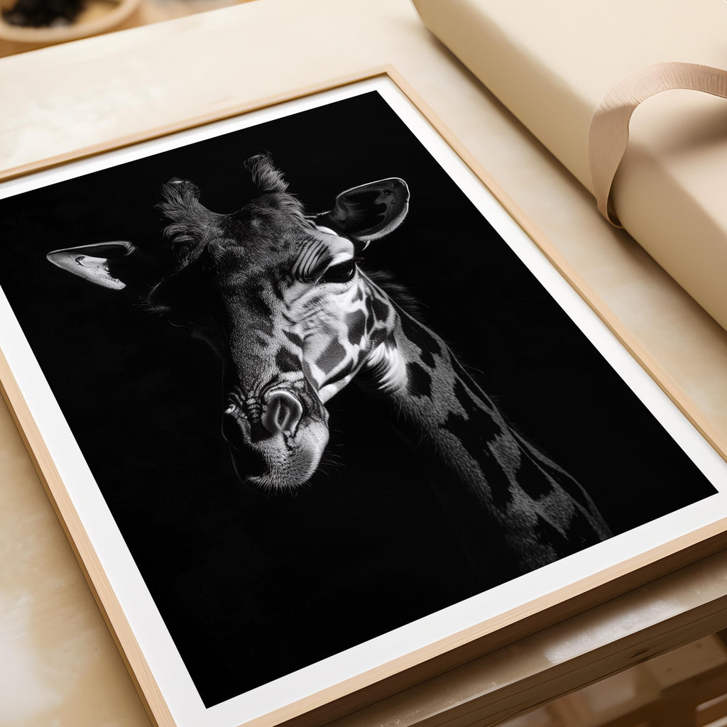 Black and White Giraffe Print: Elegant Monochrome Animal Wall Art