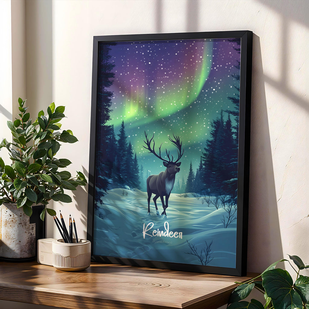 Rustic Reindeer Christmas Print: Nordic Holiday Wall Art