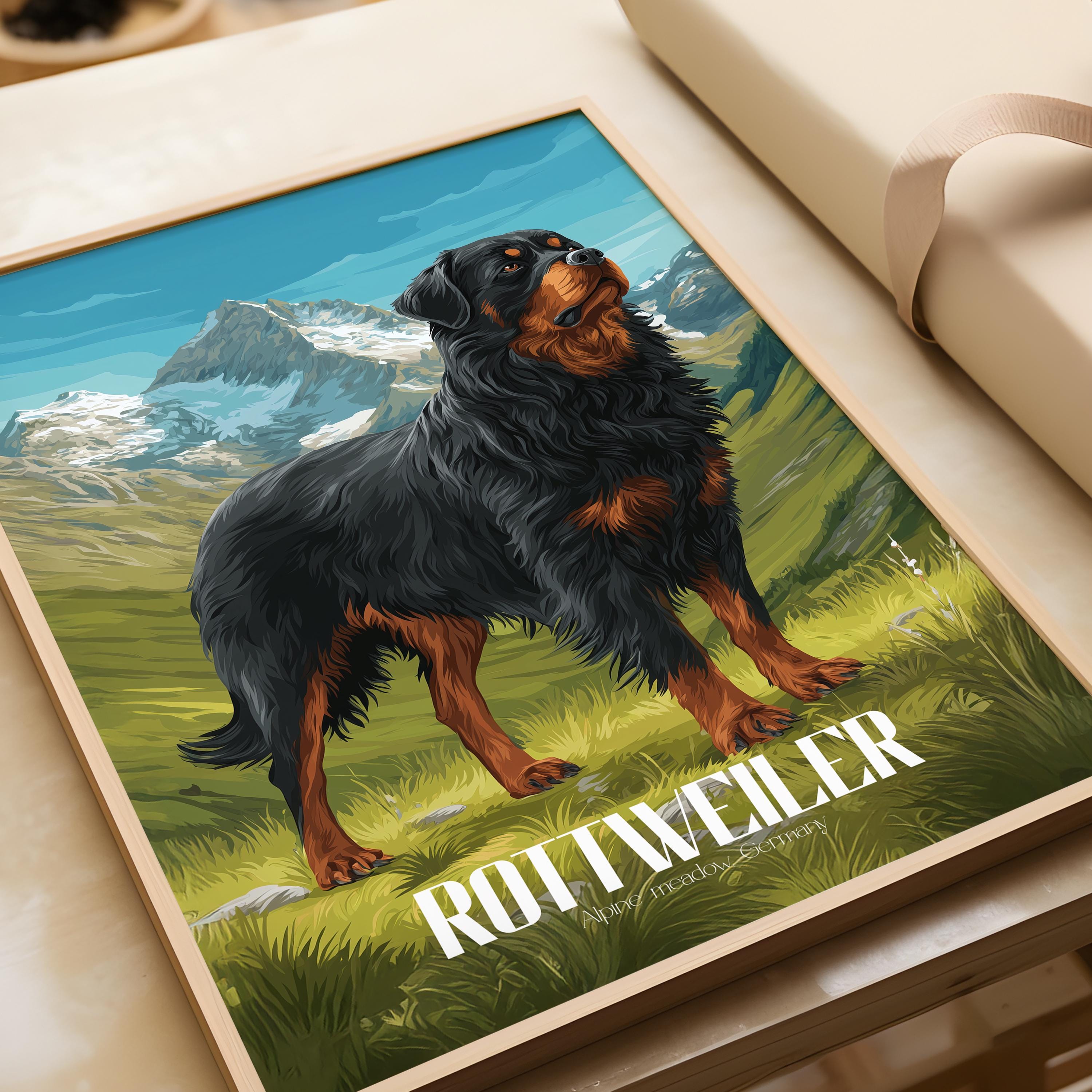 Long-Haired Rottweiler Print: Rare Dog Breed Wall Art