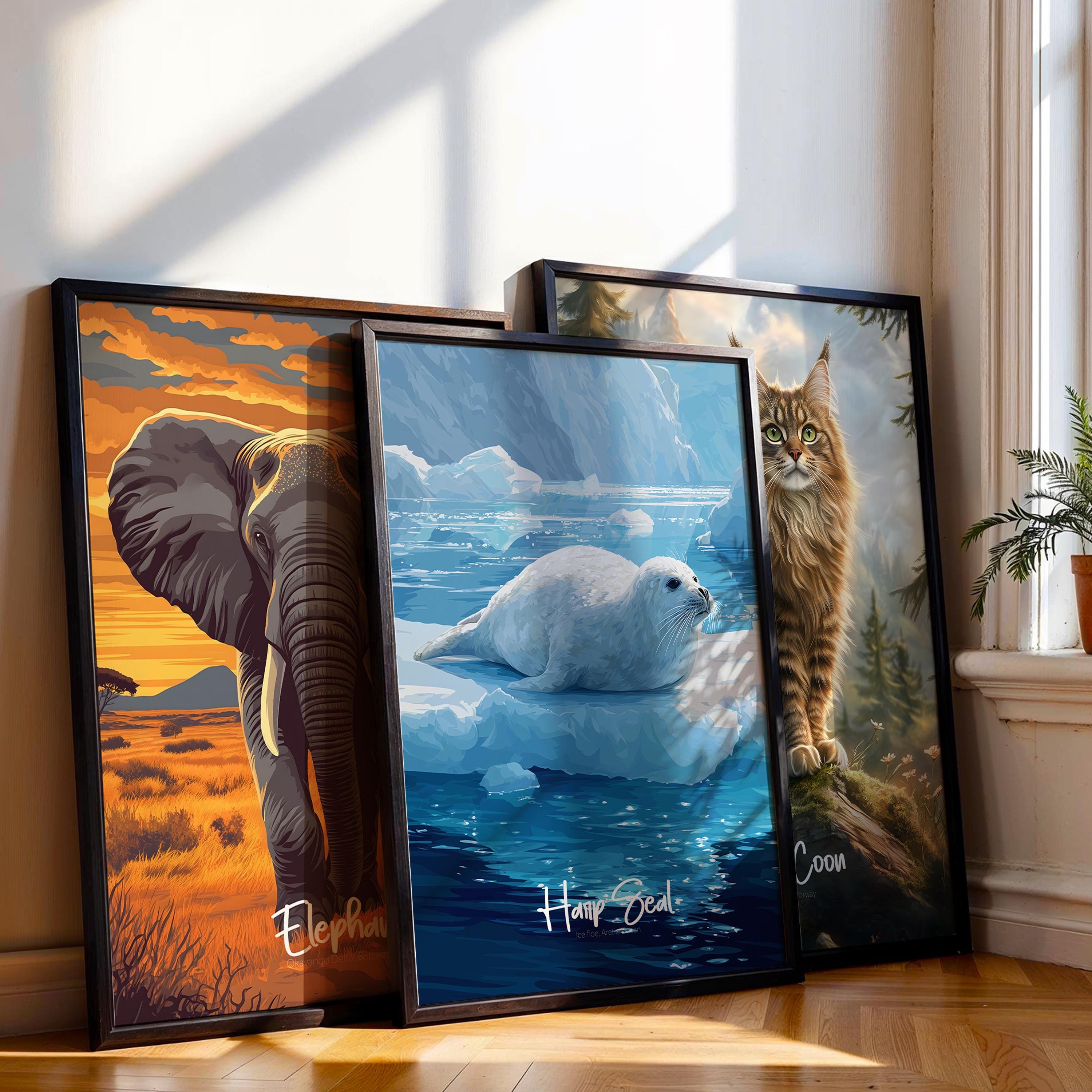 Harp Seal Framed Poster: Arctic Animal Kids Room Decor