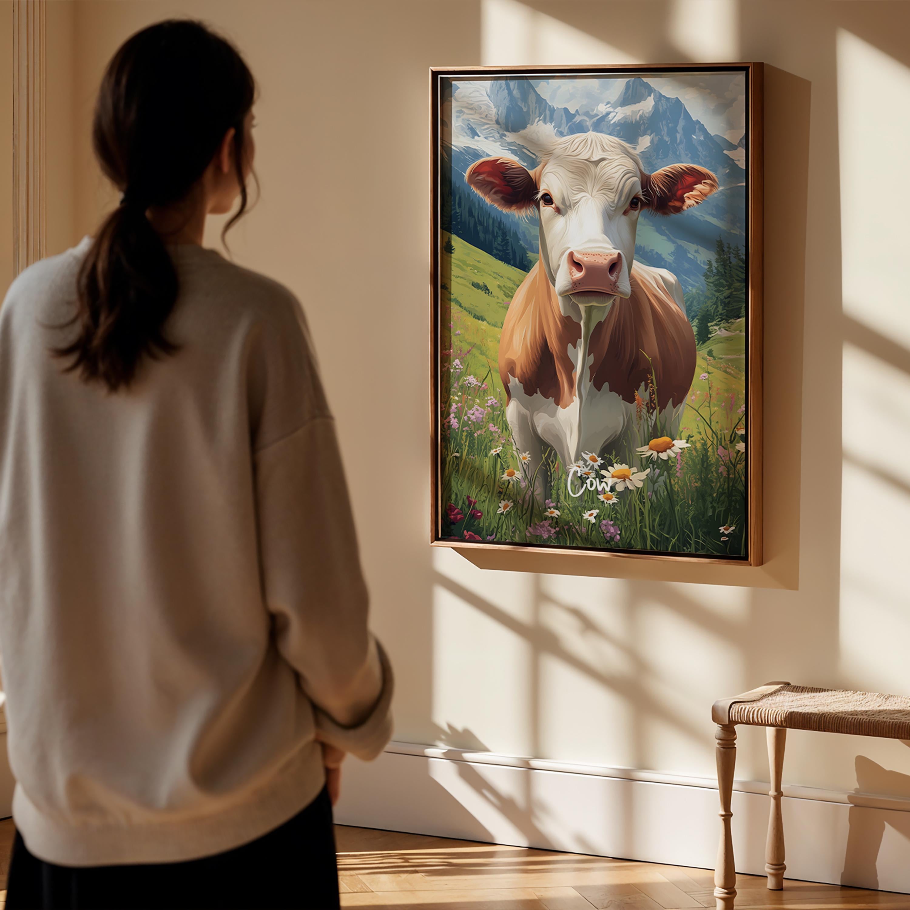 Vintage Cow Print: Rustic Farmhouse Kitchen Wall Art, Framed