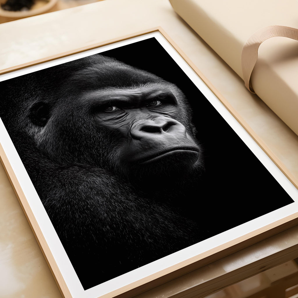 Monochrome Gorilla Print: Powerful Wildlife Wall Art