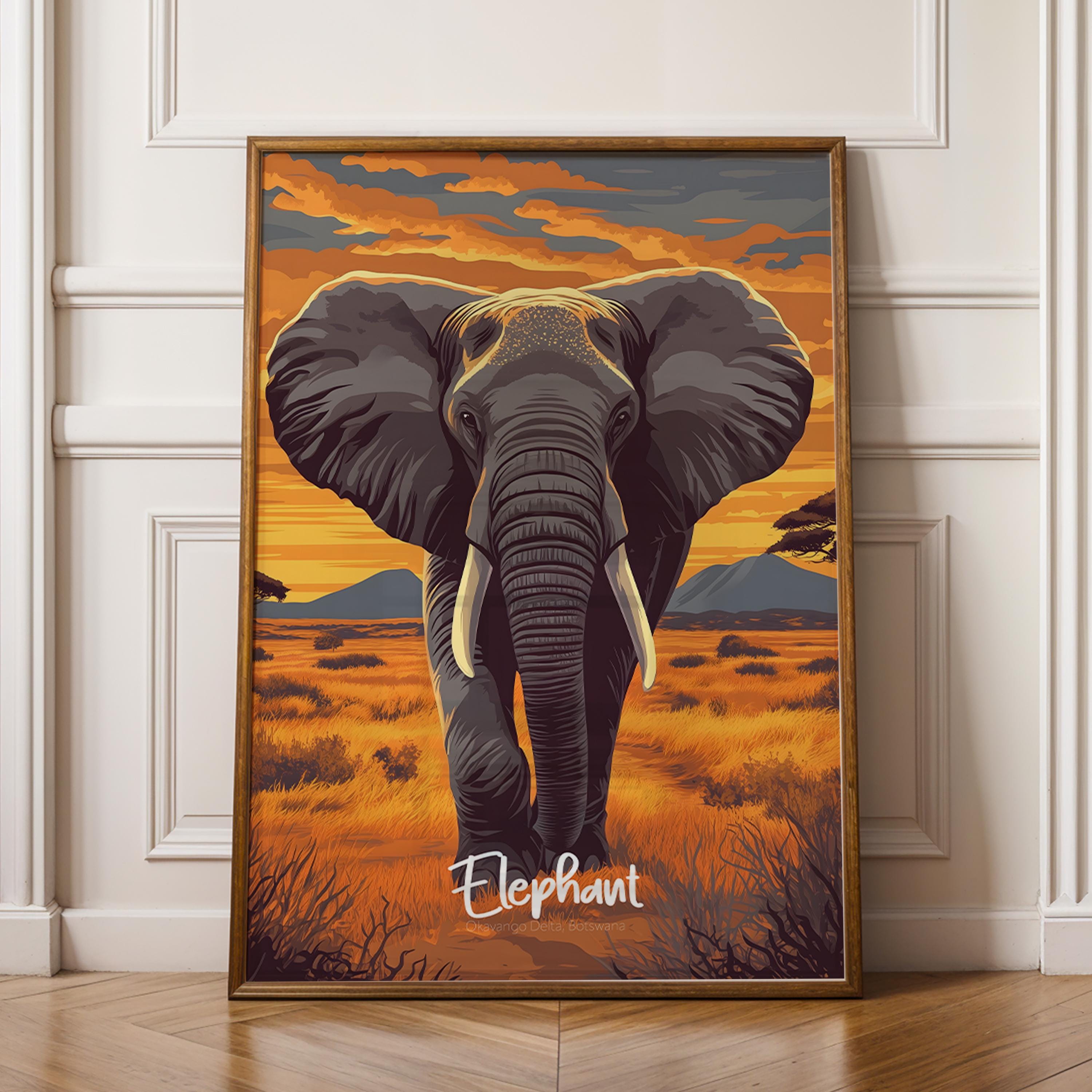 Elephant Safari Print: African Wildlife Illustration, Nature Wall Art