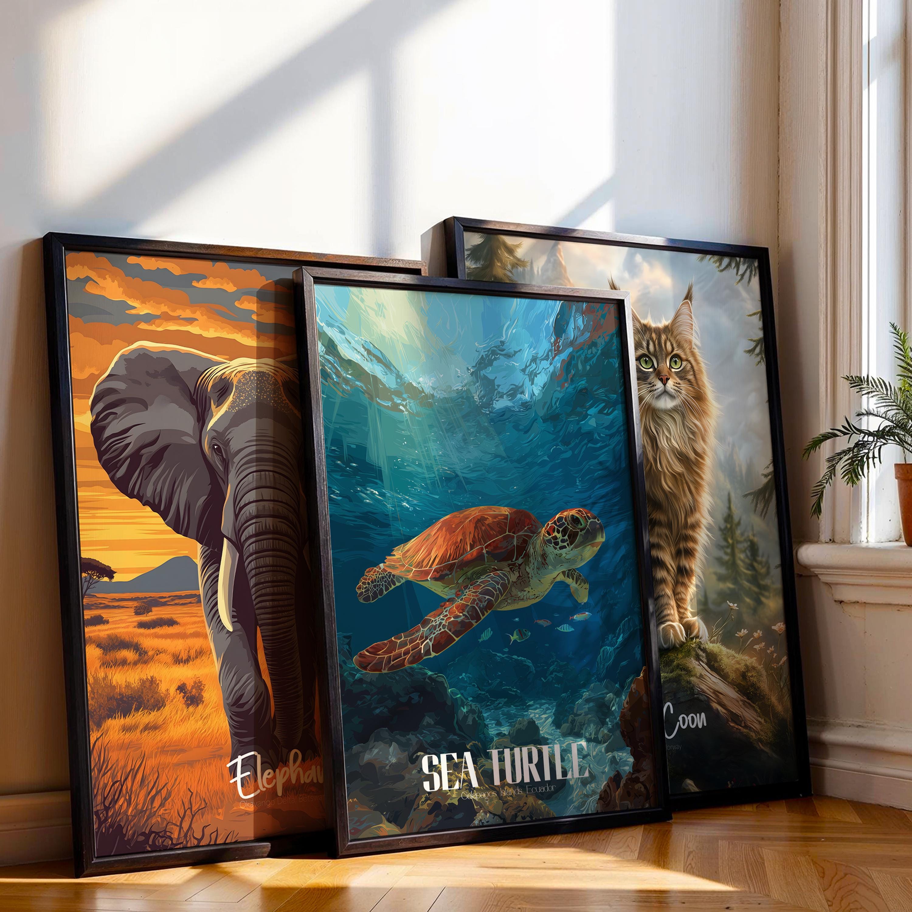 Sea Turtle Wall Art Print: Coastal Marine Animal Decor