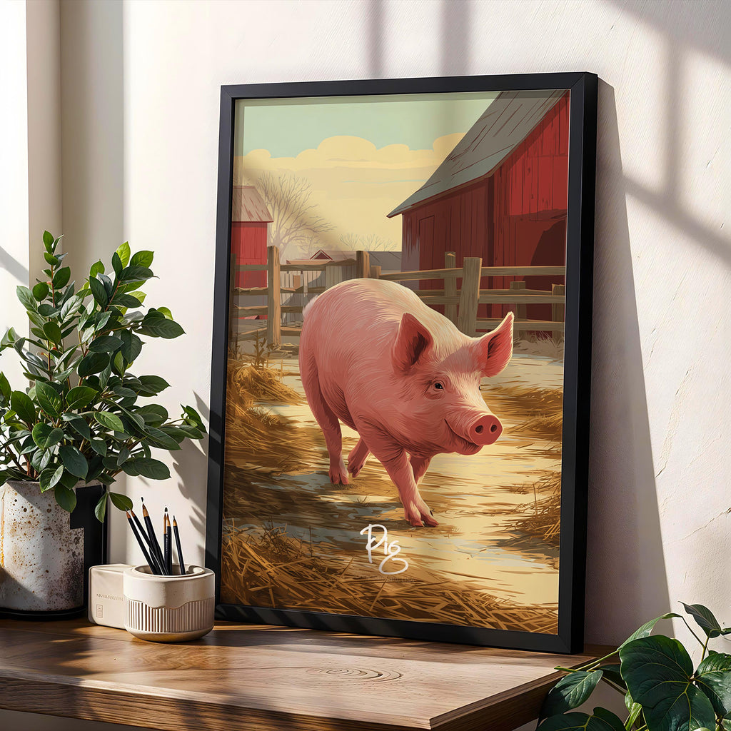 Pig Wall Art – Adorable Farm Animal Illustration, Rustic Country Decor, Gift for Animal Lovers