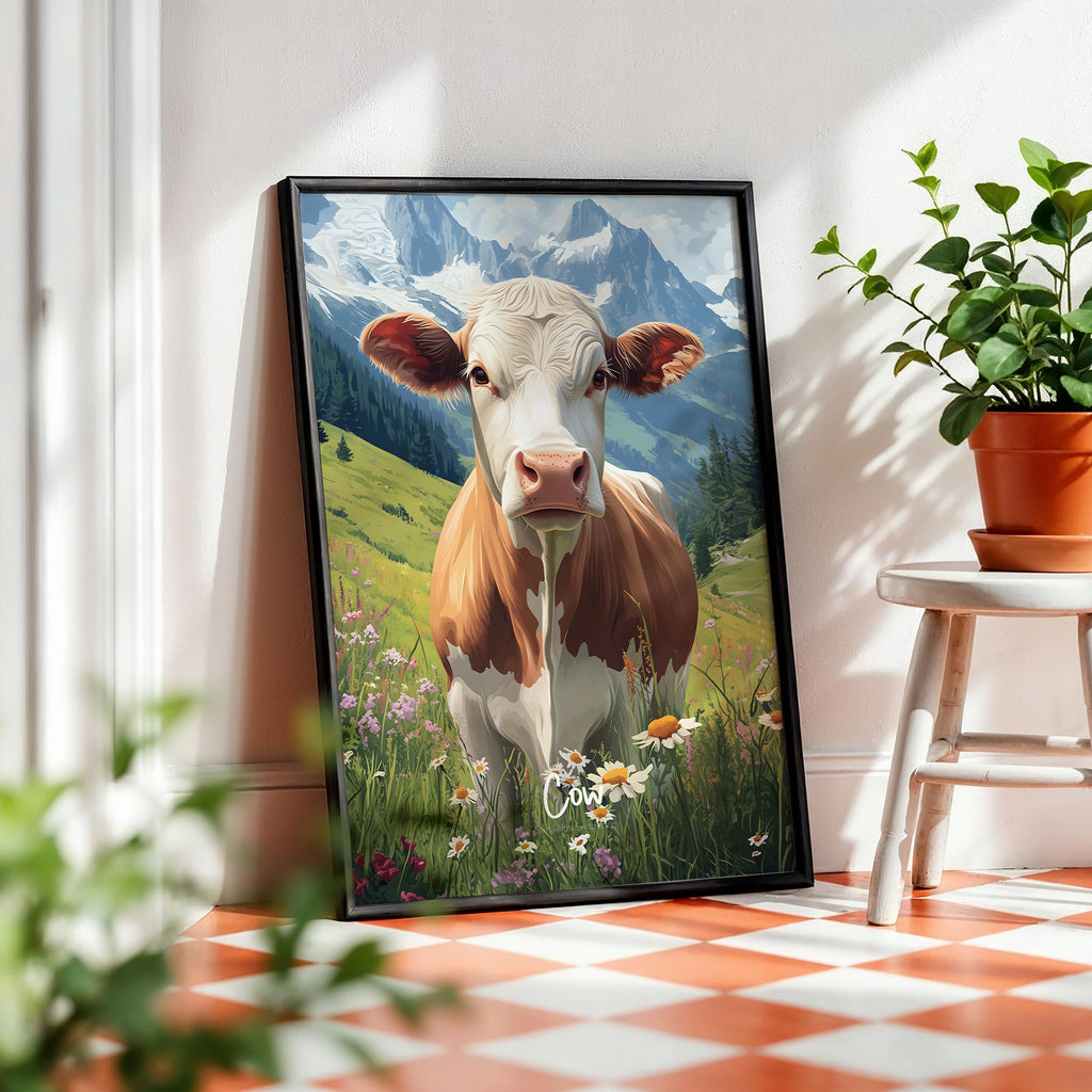 Vintage Cow Print: Rustic Farmhouse Kitchen Wall Art, Framed
