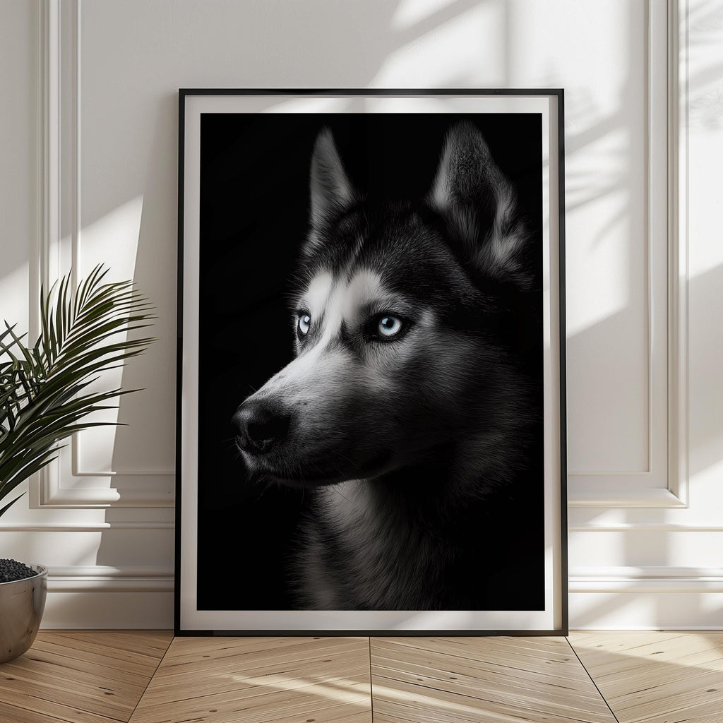 Black and White Husky Print: Modern Arctic Dog Wall Art
