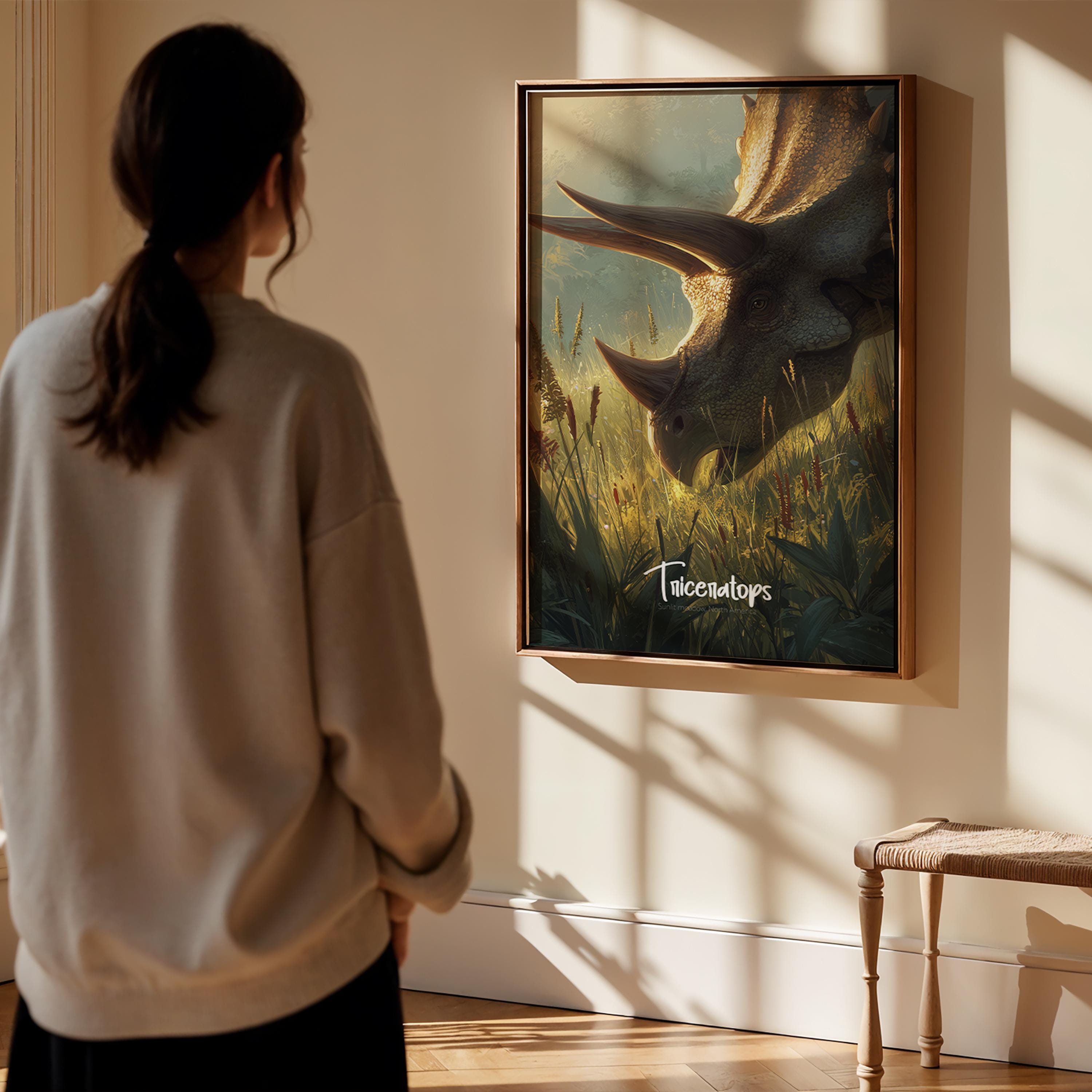 Framed Triceratops Poster: Jurassic Nursery Wall Art