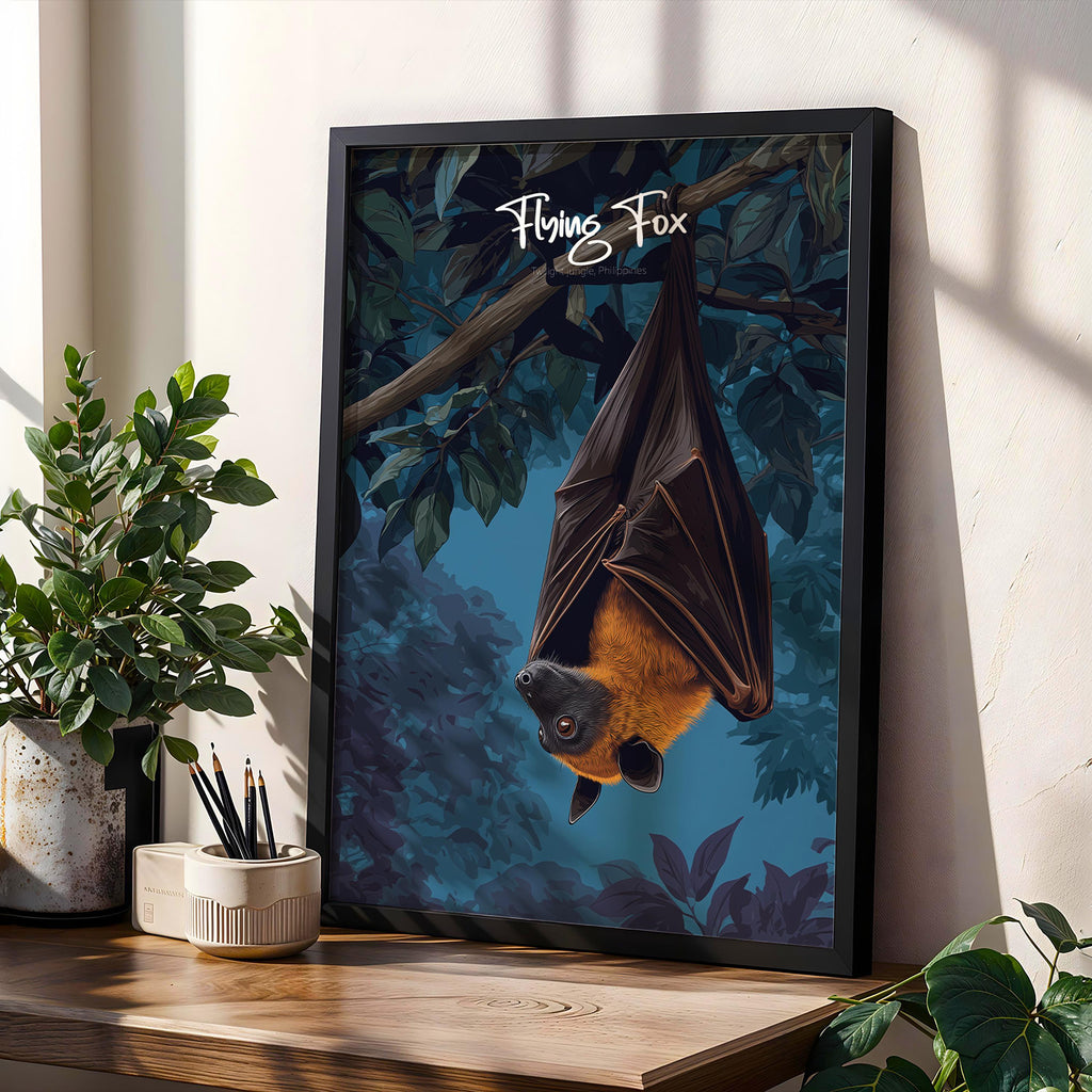 Flying Fox Framed Poster: Educational Wildlife Art for Kids Nursery