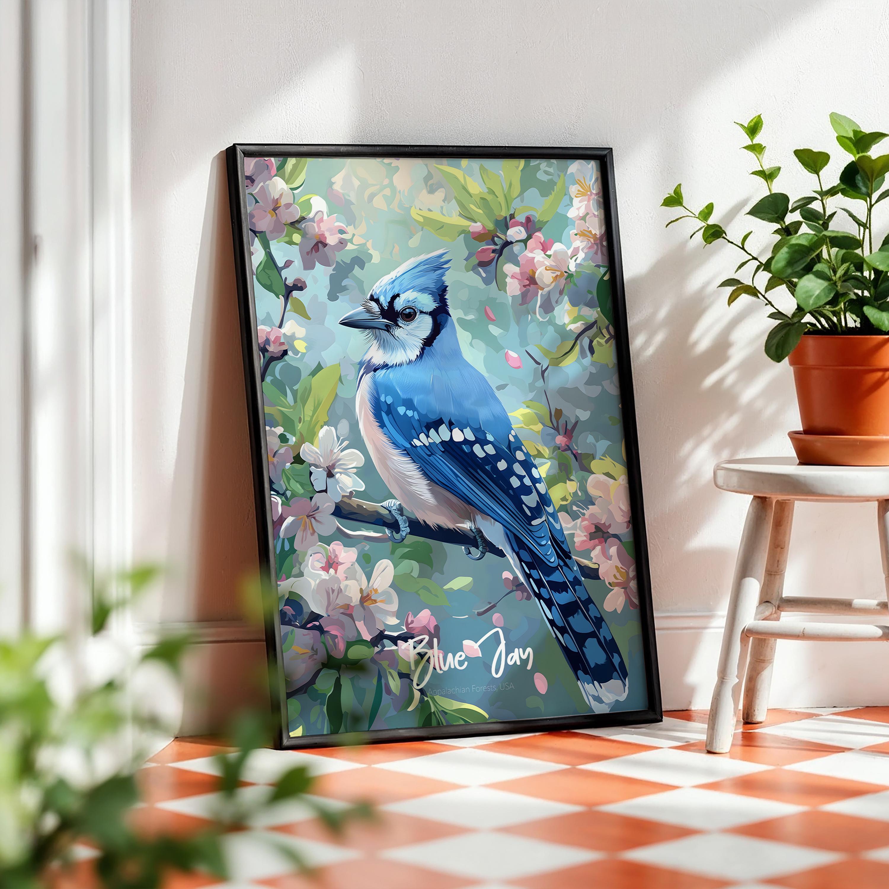 Blue Jay Print: Rustic Bird Illustration, Nature Wall Art