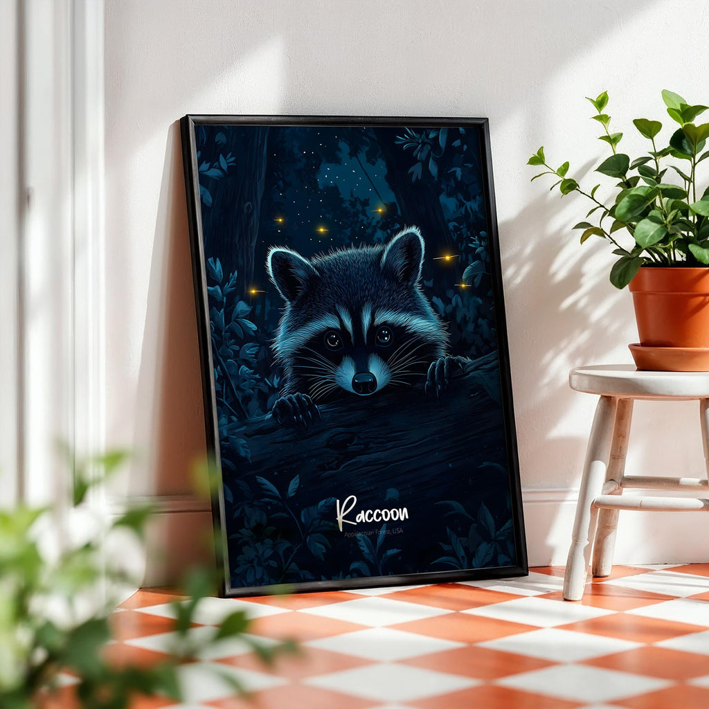 Raccoon Forest Animal Print: Rustic Home Decor Wall Art