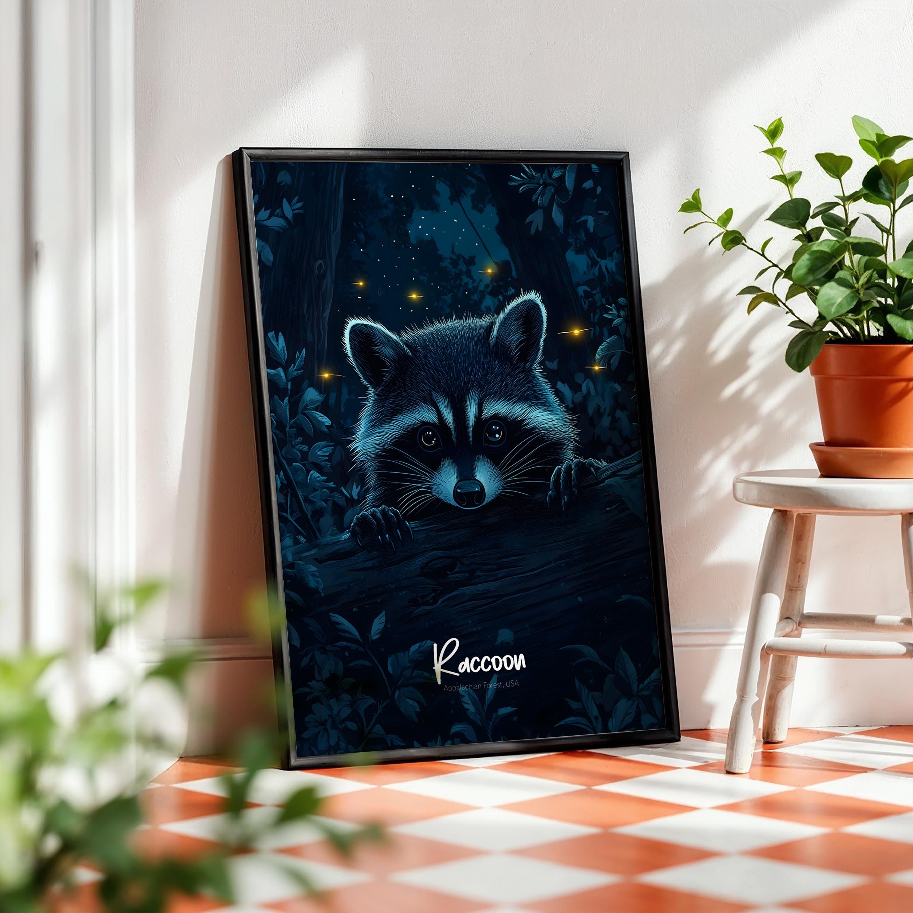 Raccoon Forest Animal Print: Rustic Home Decor Wall Art