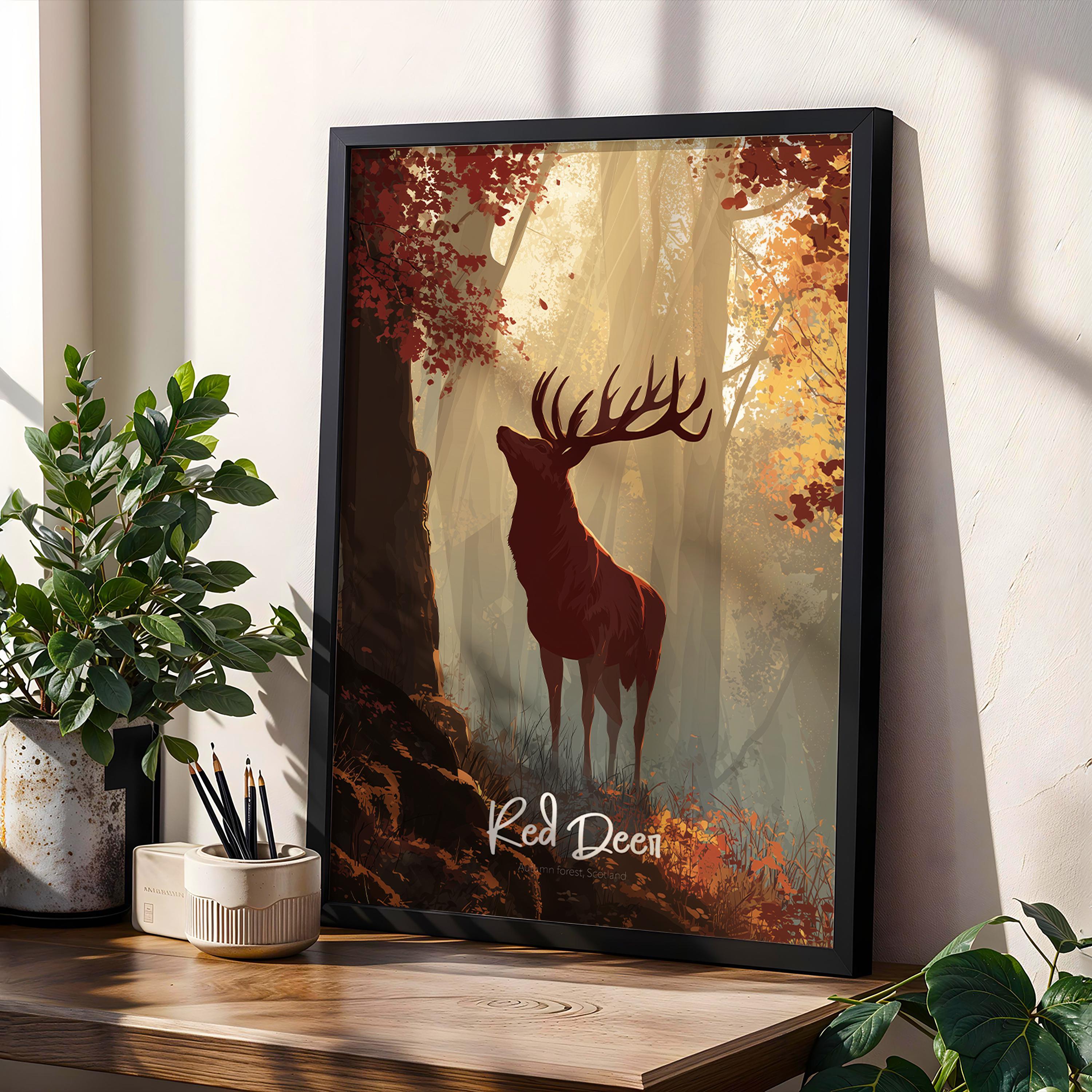 Red Deer Framed Poster: Woodland Nursery Wall Art