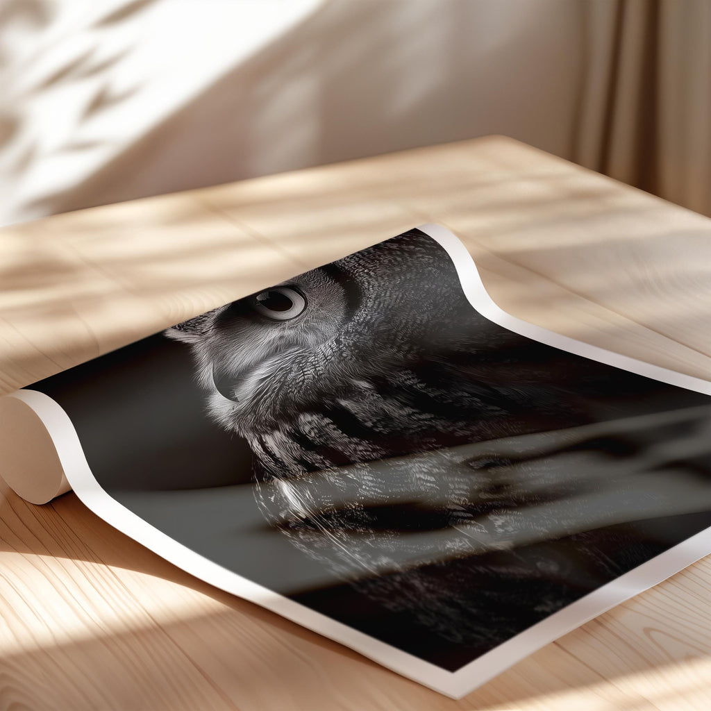Black and White Owl Print: Mysterious Wildlife Art, Monochrome Bird Decor