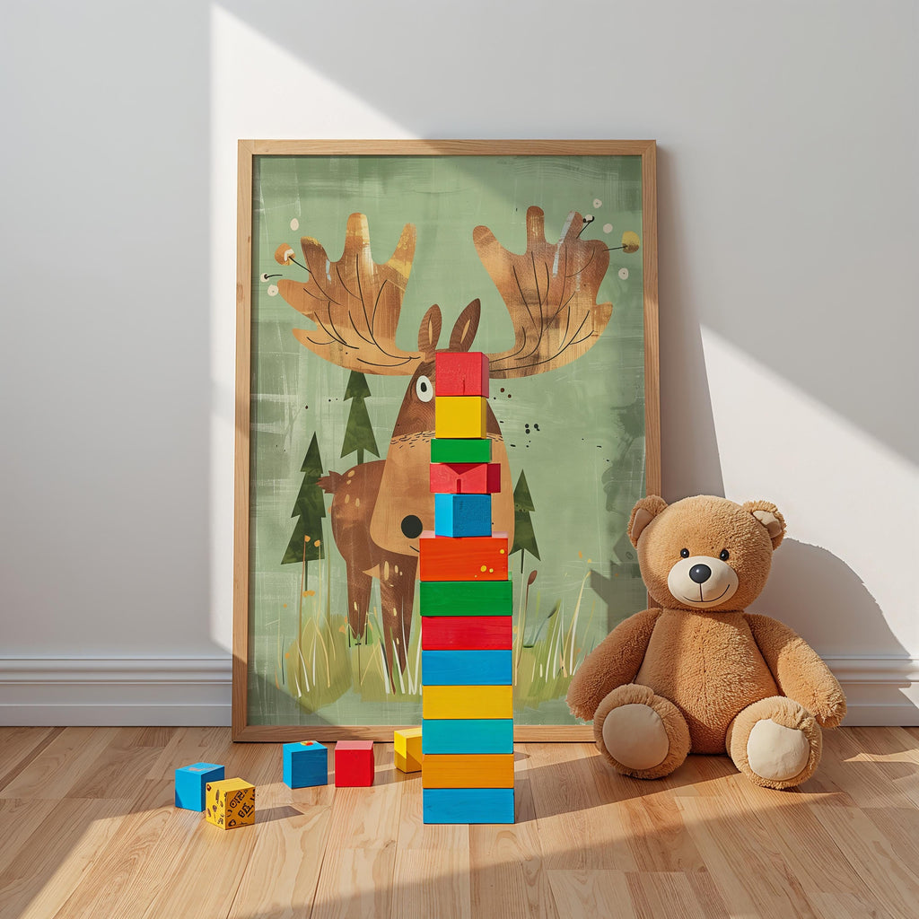 Moose Nursery Wall Art – Woodland Animal Print for Kids