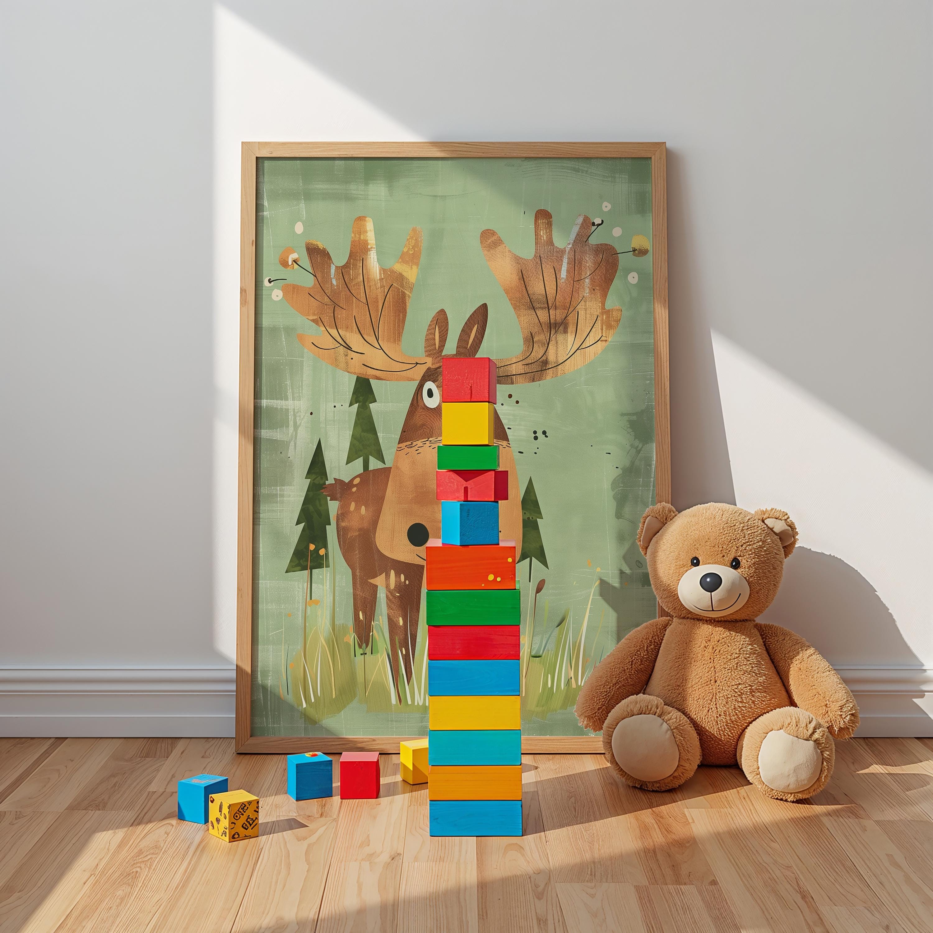 Moose Nursery Wall Art – Woodland Animal Print for Kids