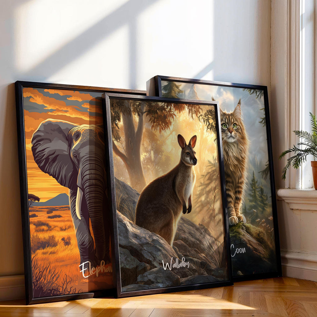 Wallaby Wall Art Framed Poster – Cute Australian Animal Decor for Kids Room or Nursery, Wildlife Print, Nature-Inspired Gift Idea