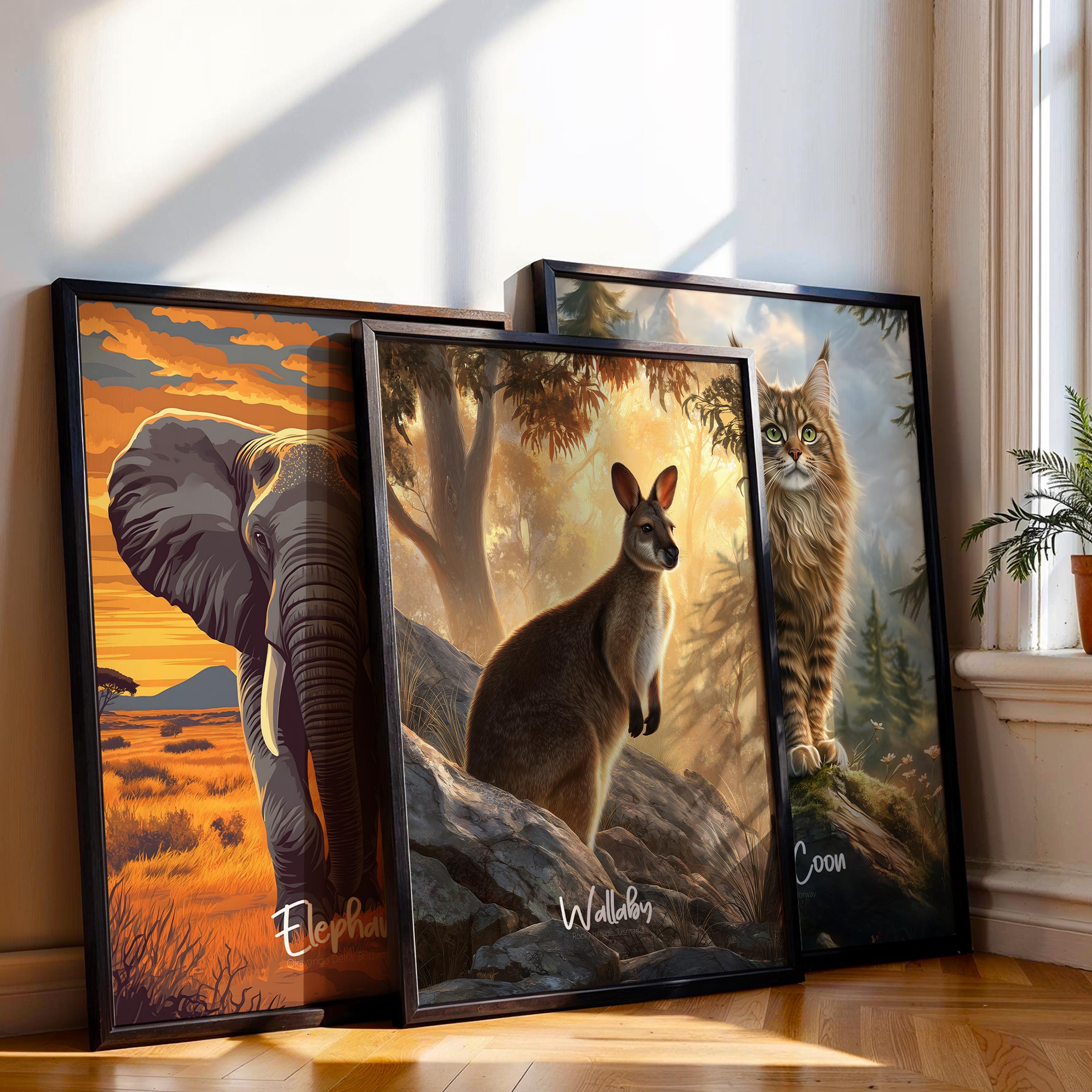 Wallaby Wall Art Framed Poster – Cute Australian Animal Decor for Kids Room or Nursery, Wildlife Print, Nature-Inspired Gift Idea