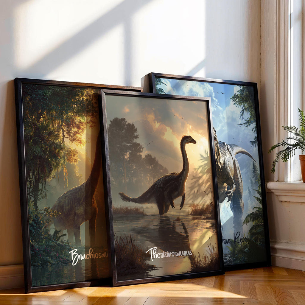 Therizinosaurus Framed Poster: Prehistoric Dinosaur Wall Art for Kids