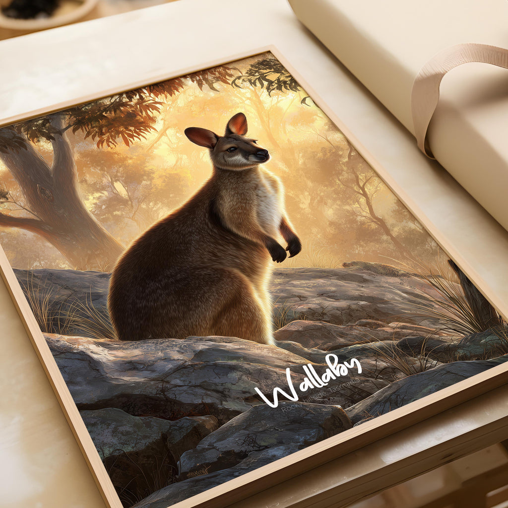 Wallaby Wall Art Framed Poster – Cute Australian Animal Decor for Kids Room or Nursery, Wildlife Print, Nature-Inspired Gift Idea