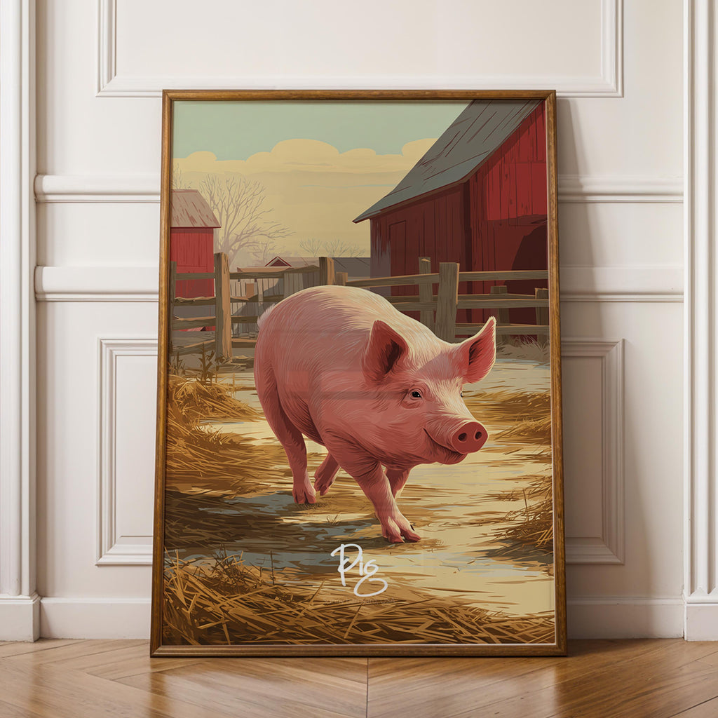 Pig Wall Art – Adorable Farm Animal Illustration, Rustic Country Decor, Gift for Animal Lovers