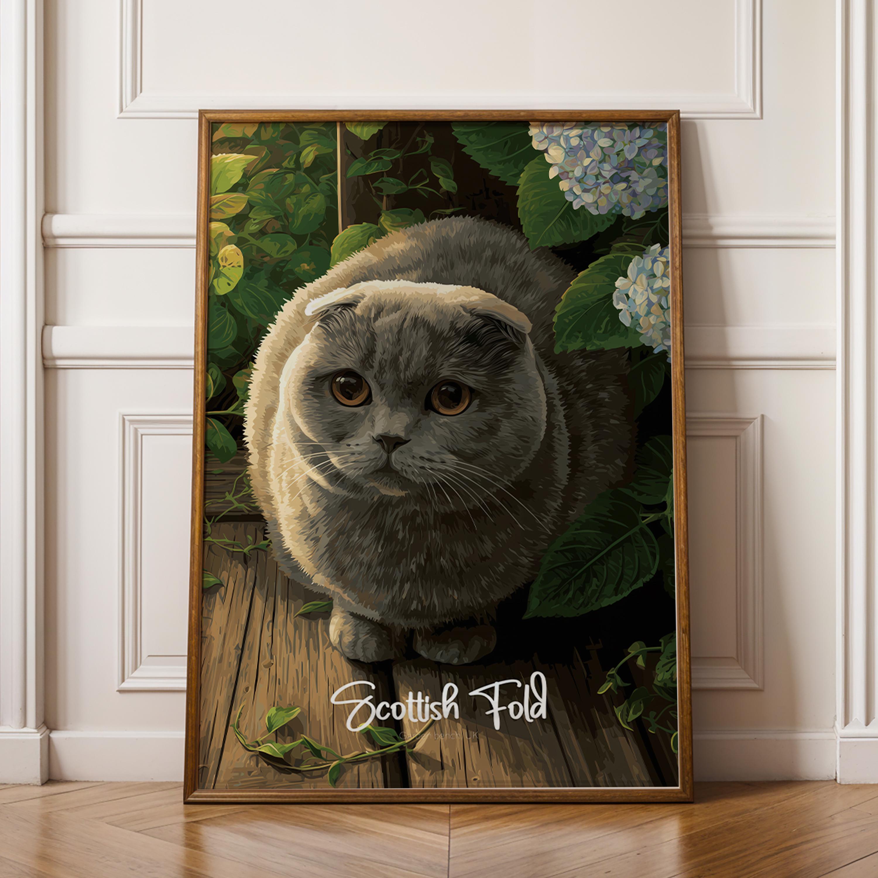 Scottish Fold Wall Art – Adorable Cat Illustration, Minimalist Pet Decor, Gift for Cat Lovers