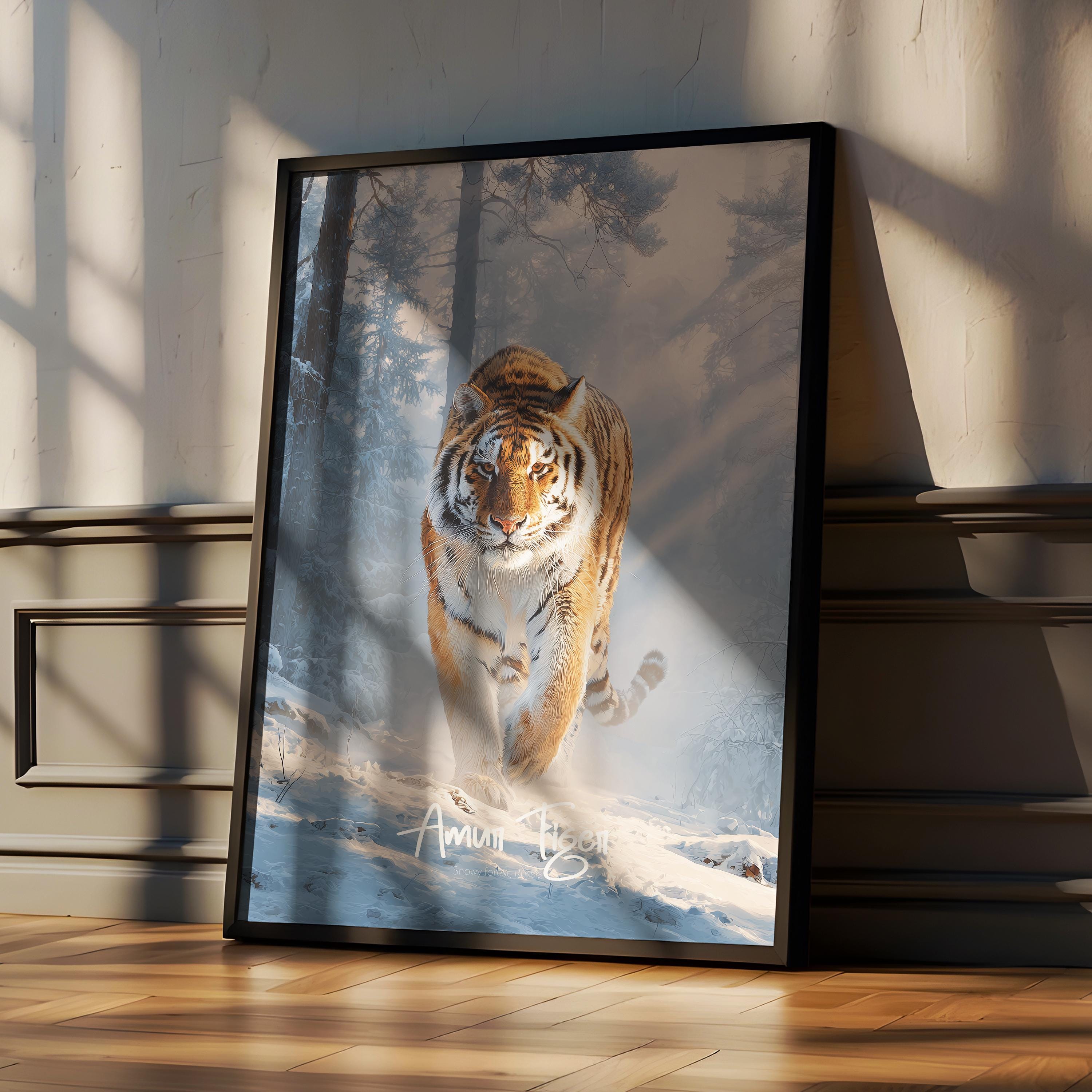 Amur Tiger Framed Poster: Endangered Wildlife Kids Room Decor