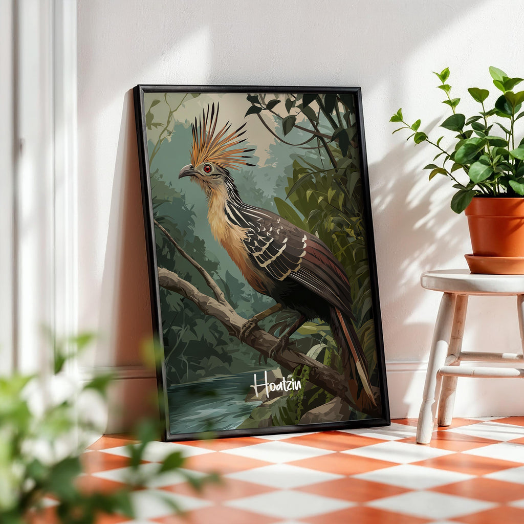 Hoatzin Framed Poster: Exotic Bird Print for Nursery or Kids Room