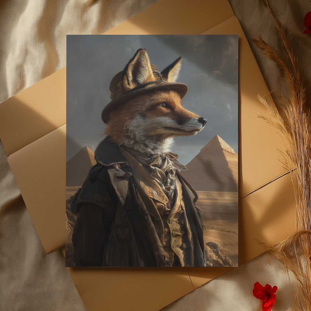 Victorian Fox Explorer Print: Giza Desert Animal Portrait
