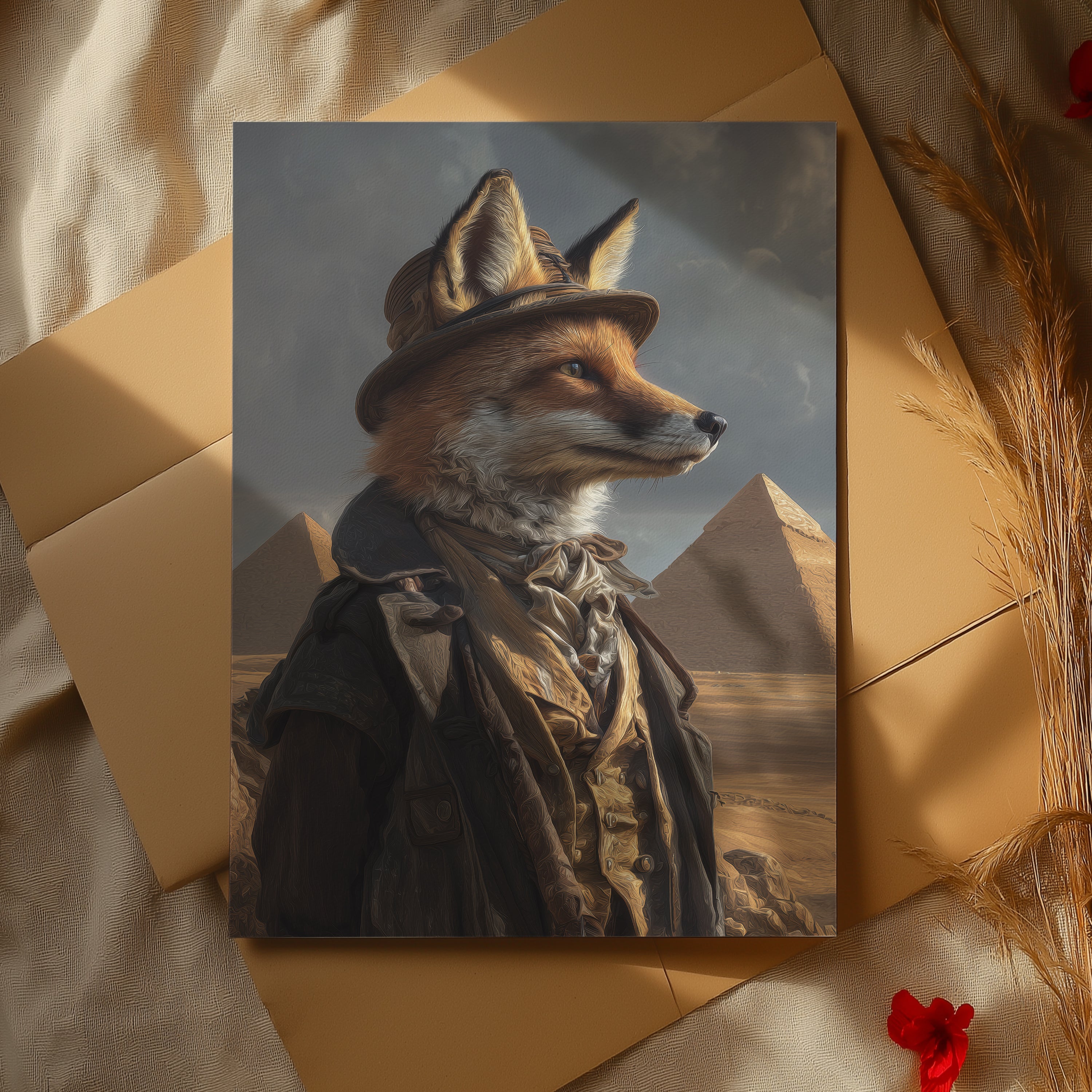 Victorian Fox Explorer Print: Giza Desert Animal Portrait