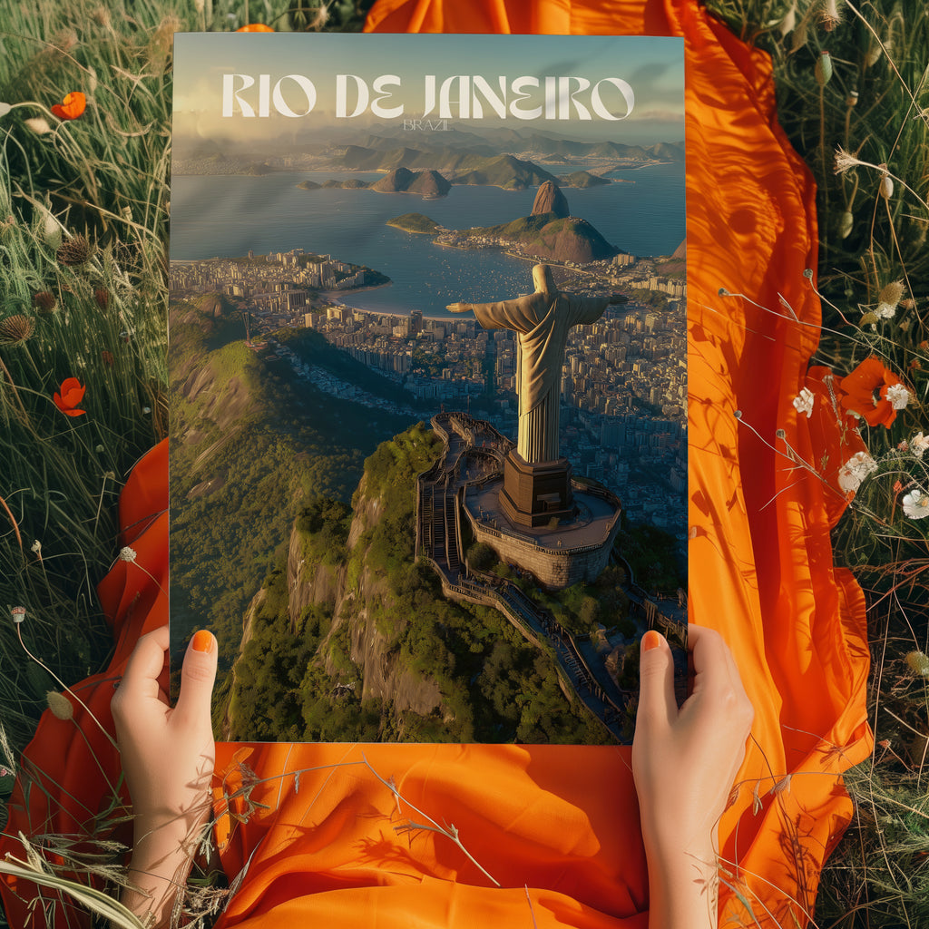 Christ the Redeemer Travel Print: Rio de Janeiro Mountain Landscape