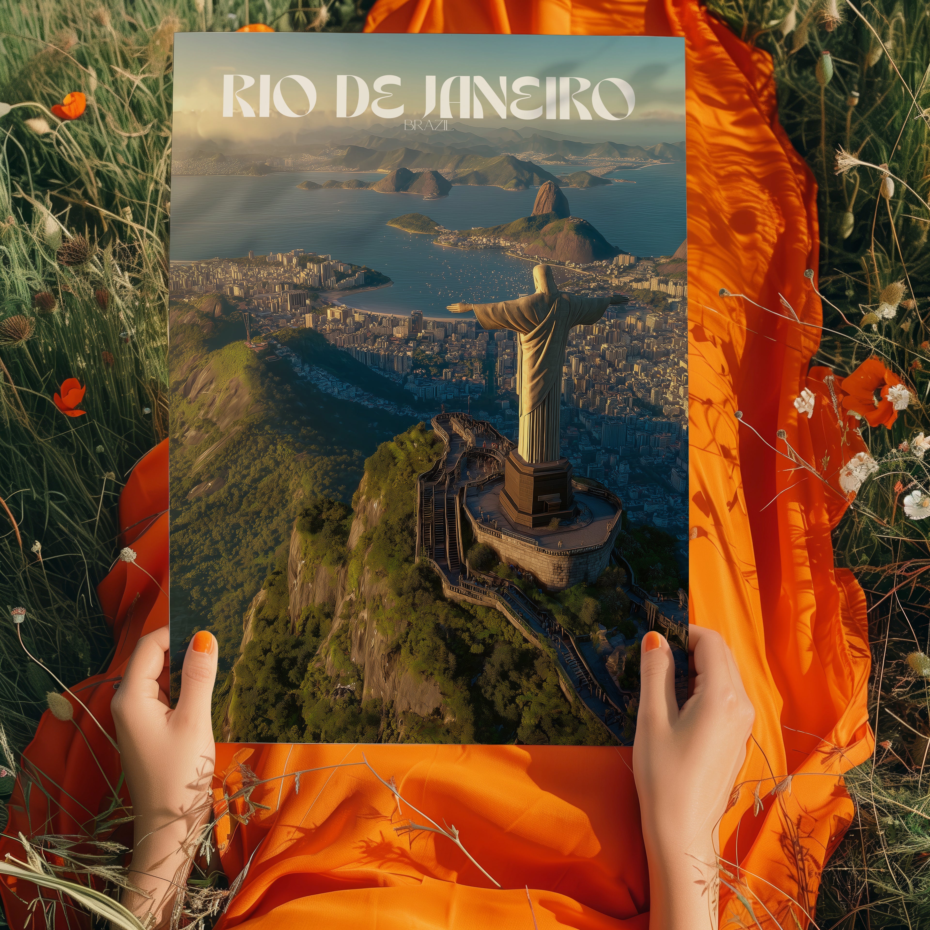 Christ the Redeemer Travel Print: Rio de Janeiro Mountain Landscape