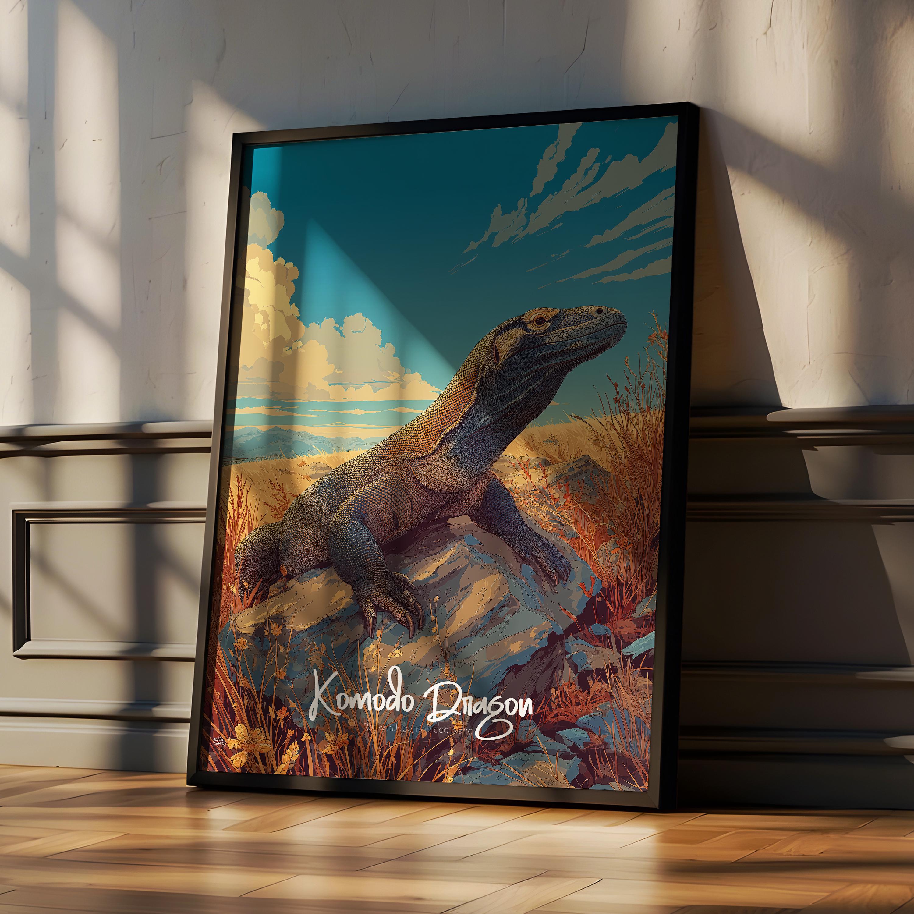 Komodo Dragon Framed Poster: Reptile Jungle Nursery Wall Art