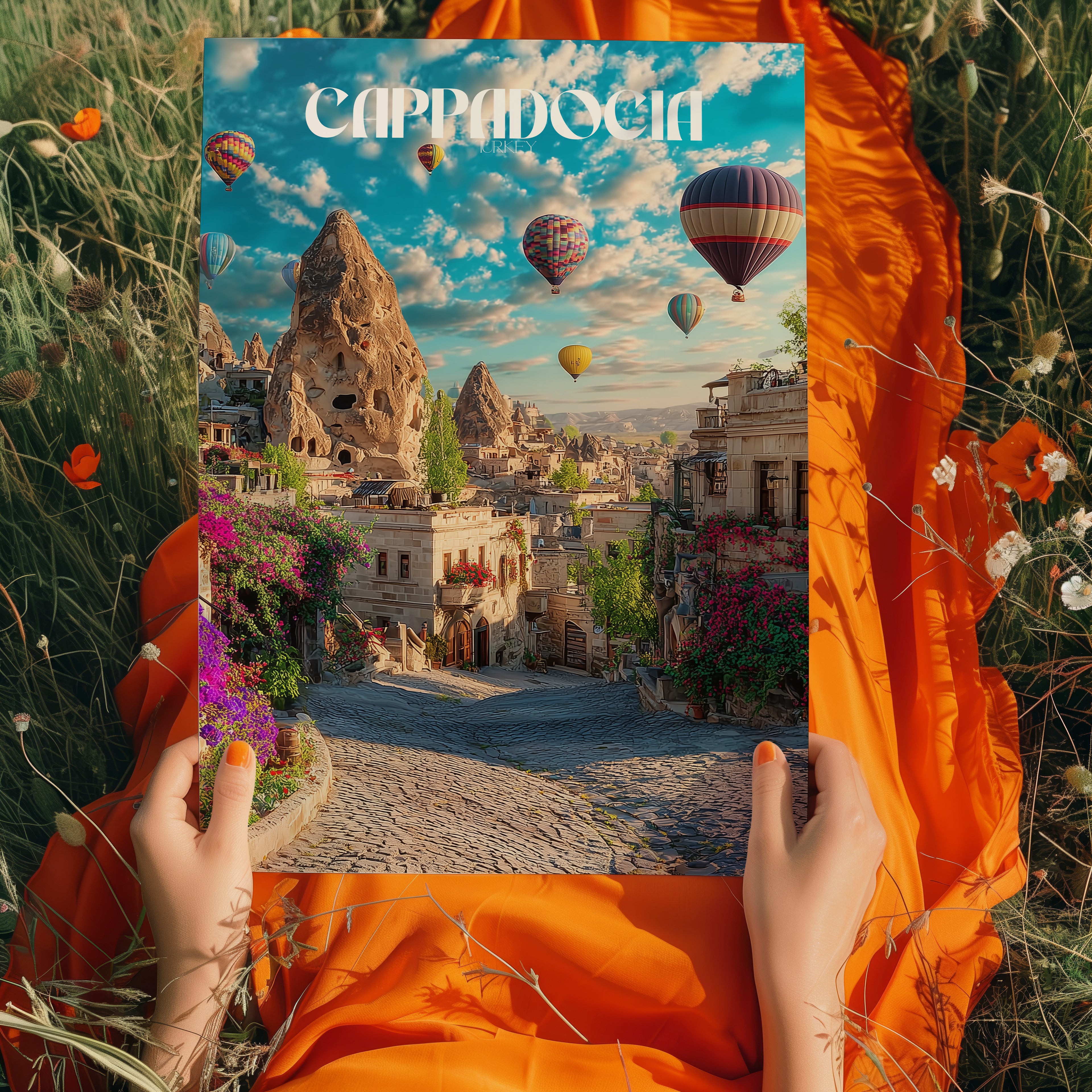 Cappadocia Hot Air Balloon Wall Art – Turkey Travel Poster, Landscape Print, Boho Home Decor