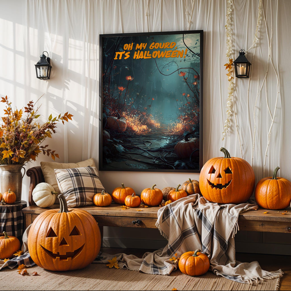 Halloween Pumpkin Path Print: Spooky Autumn Forest Wall Art