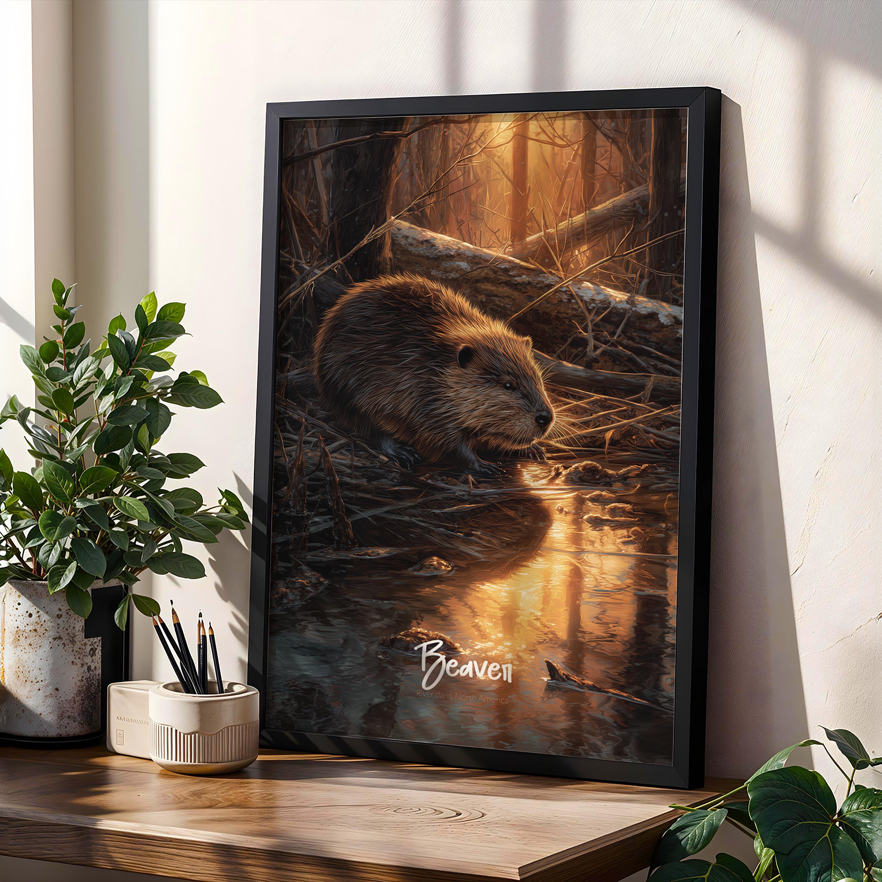 Beaver Framed Poster: Woodland Nursery Decor, Nature-Inspired Print