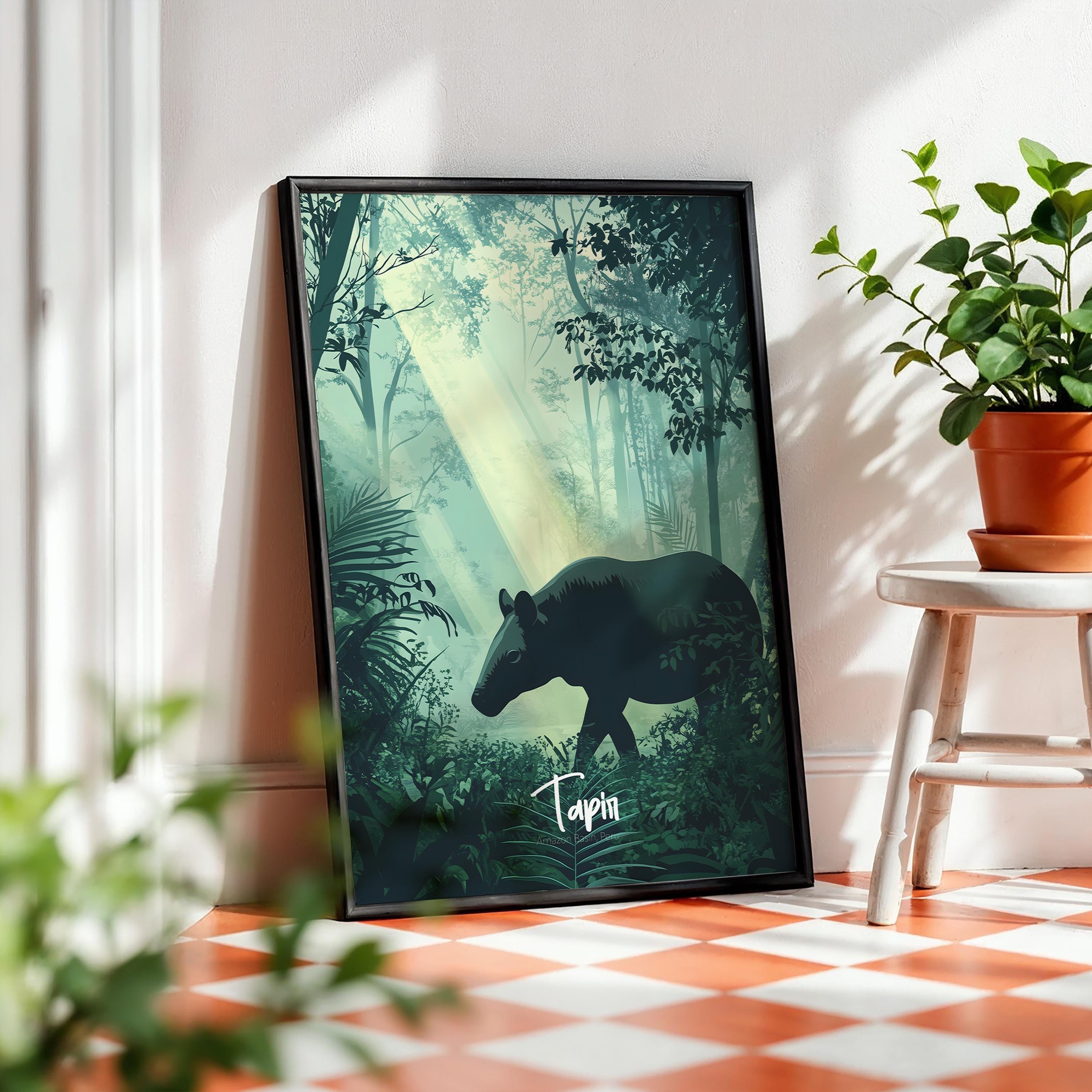 Tapir Print: Exotic Jungle Animal Wall Art, Modern Rustic Decor
