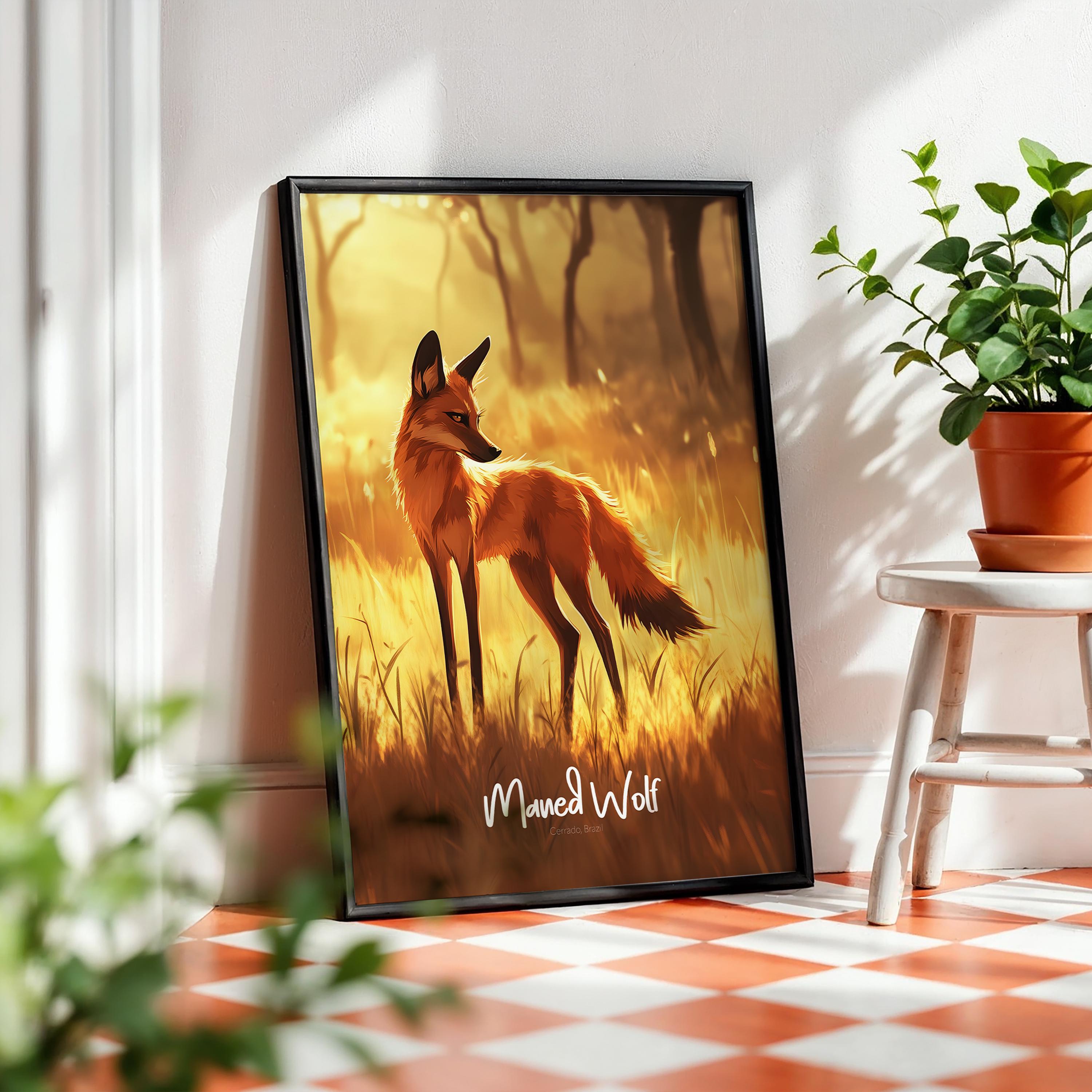 Maned Wolf Wildlife Poster: Nature Art Print for Home & Office