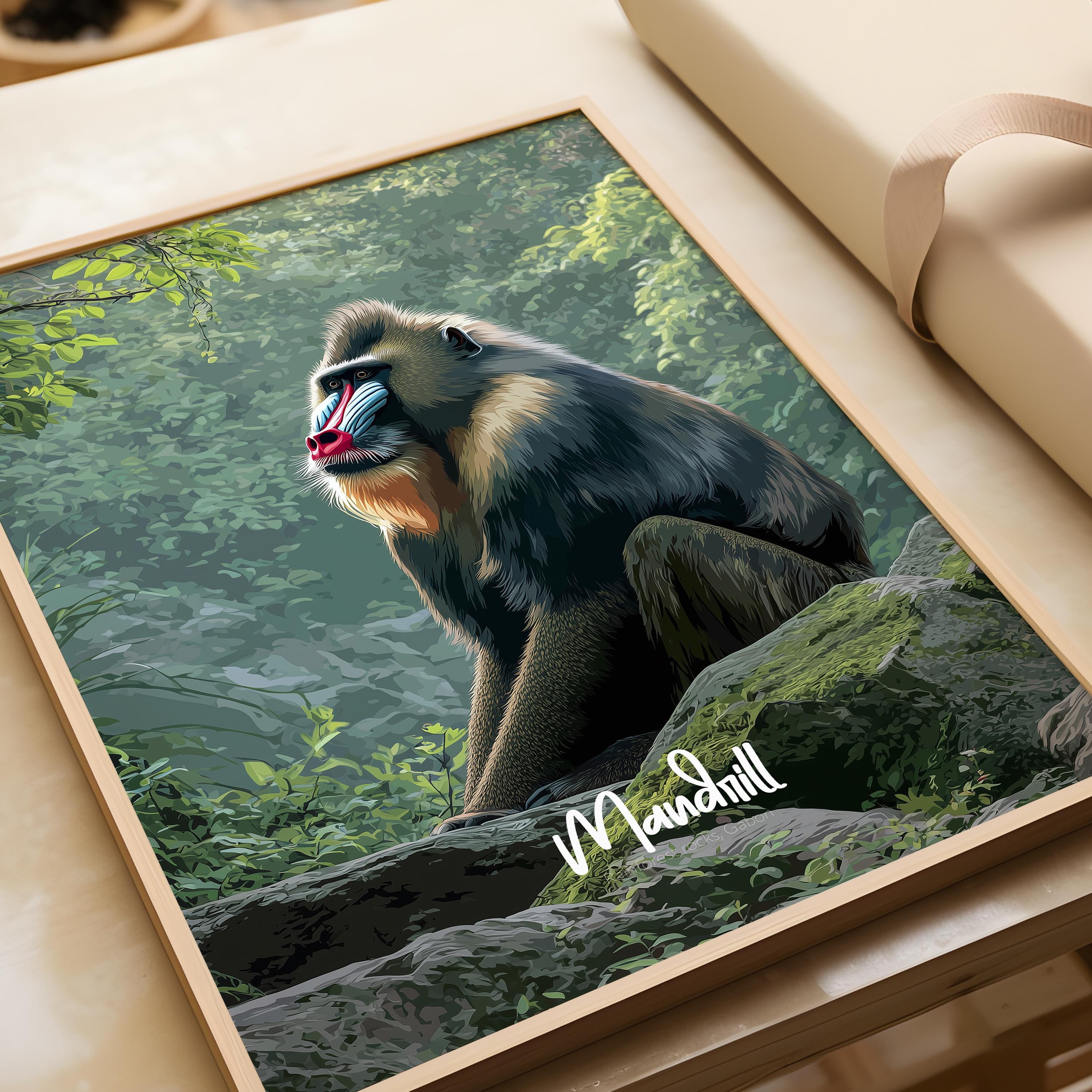 Mandrill Print: Colourful Jungle Animal Poster, Wildlife Decor