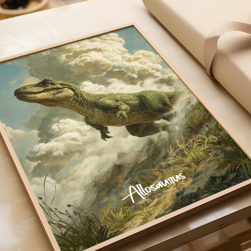 Allosaurus Framed Poster: Jurassic Dinosaur Decor for Kids Room