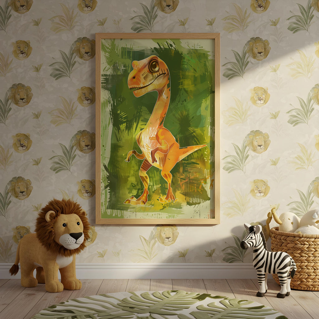 Playful Velociraptor Wall Art – Dinosaur Nursery Print