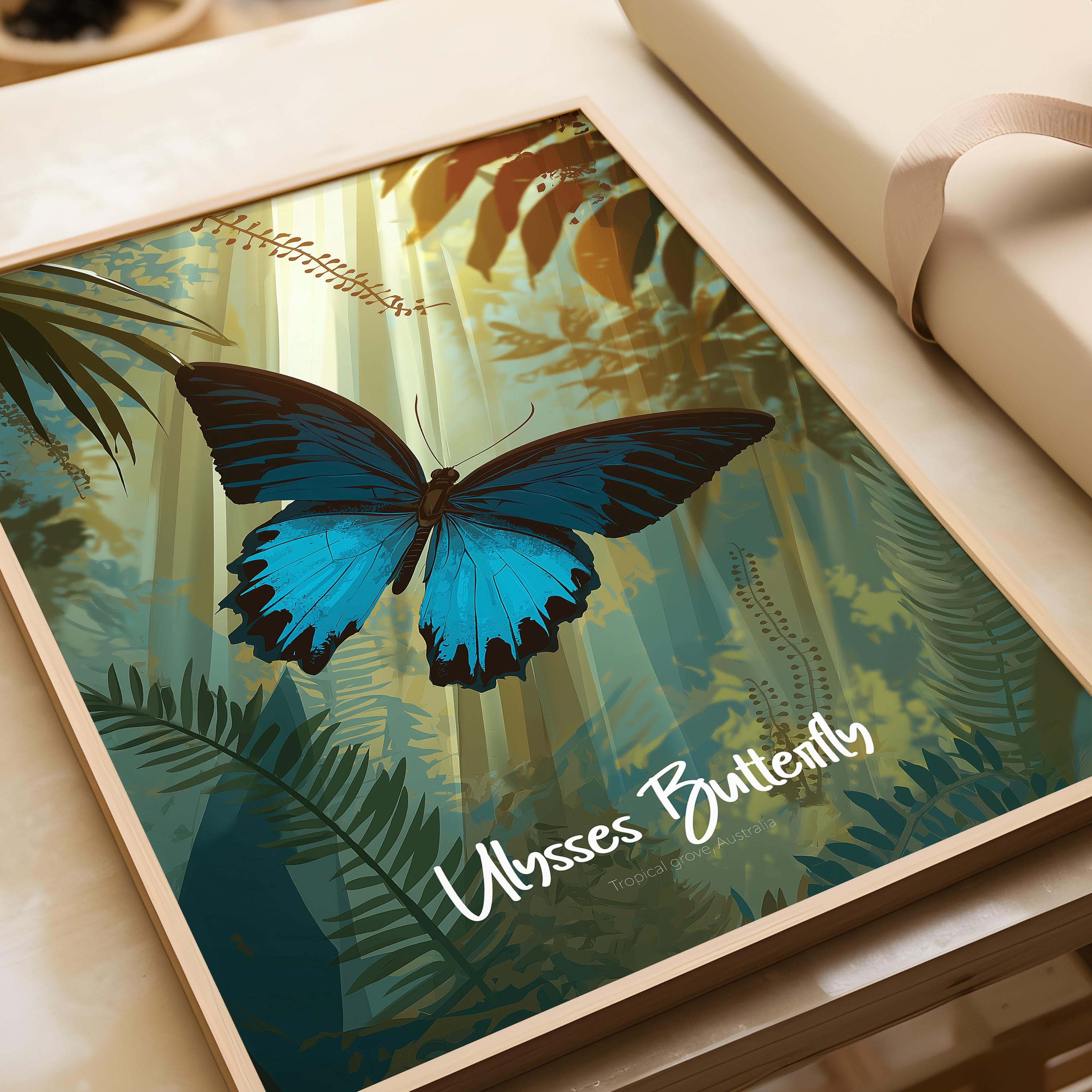 Ulysses Butterfly Print: Vibrant Tropical Insect Wall Art