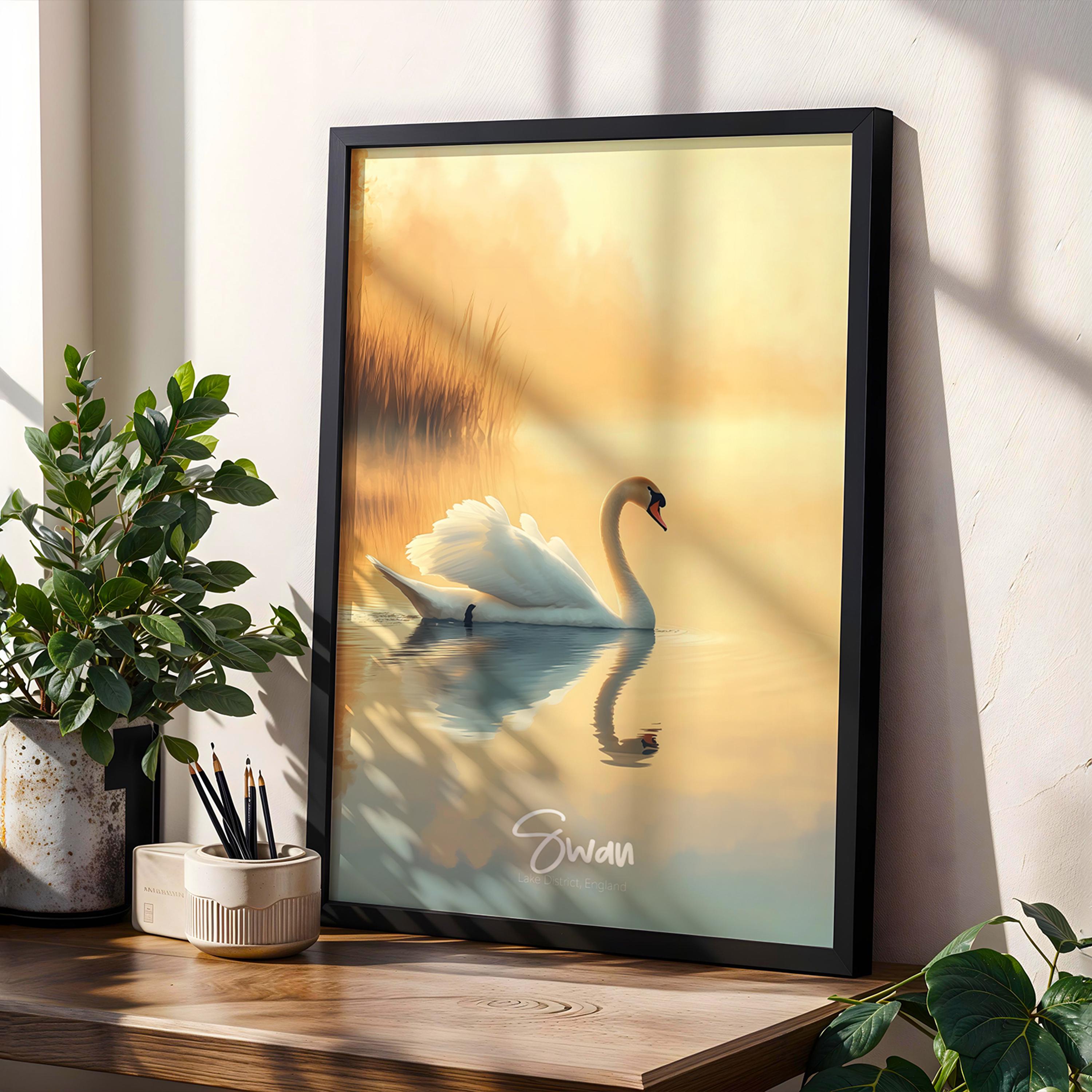 Swan Lake Art Print: Minimalist Bird Illustration, Nature Decor