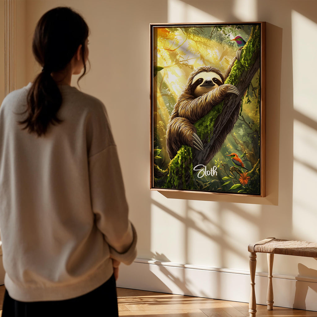 Sloth Animal Wall Art Decor, Cute Sloth Print for Nursery & Kids Room, Nature Animal Poster, Gift for Animal Lovers