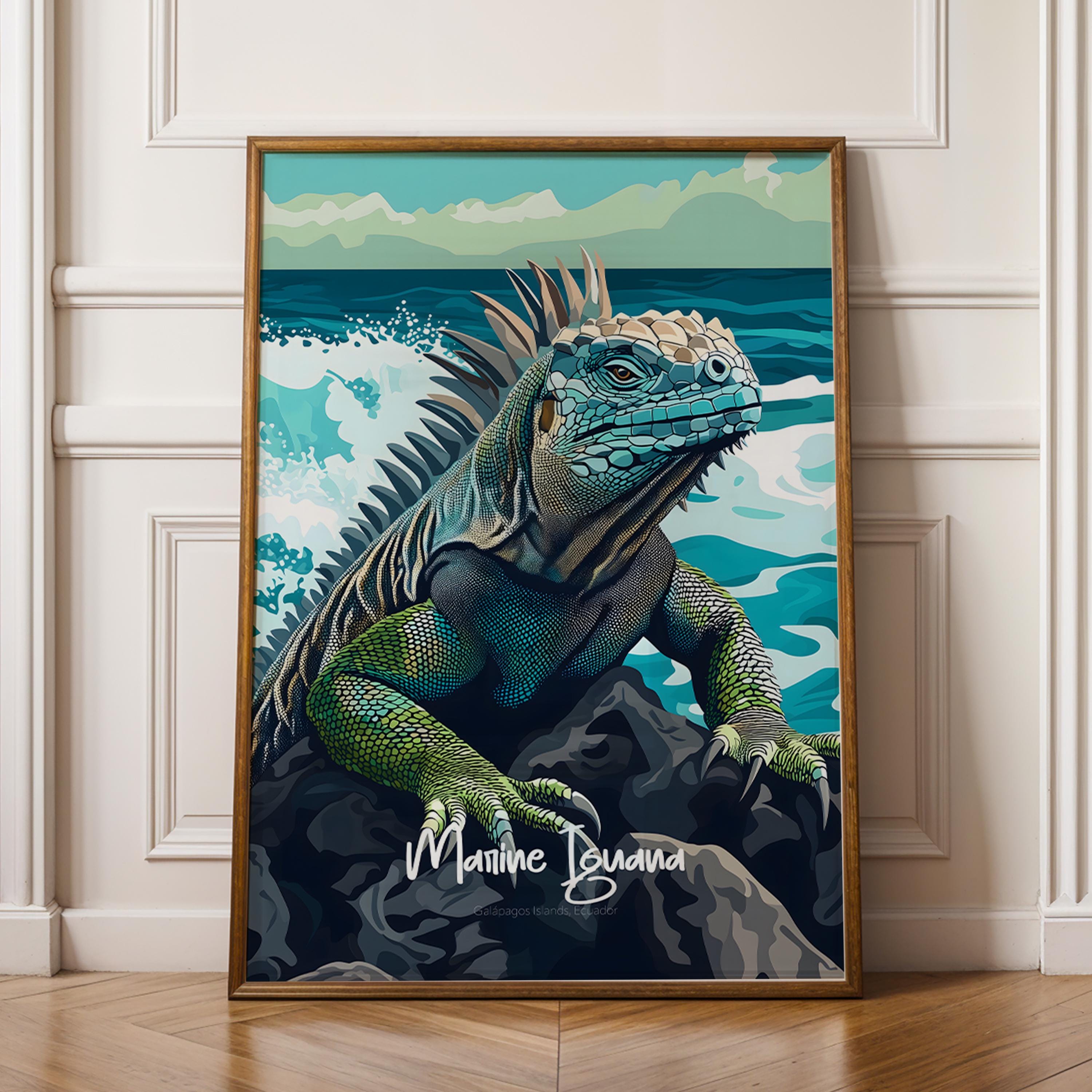 Marine Iguana Art Print: Galapagos Island Wildlife Illustration