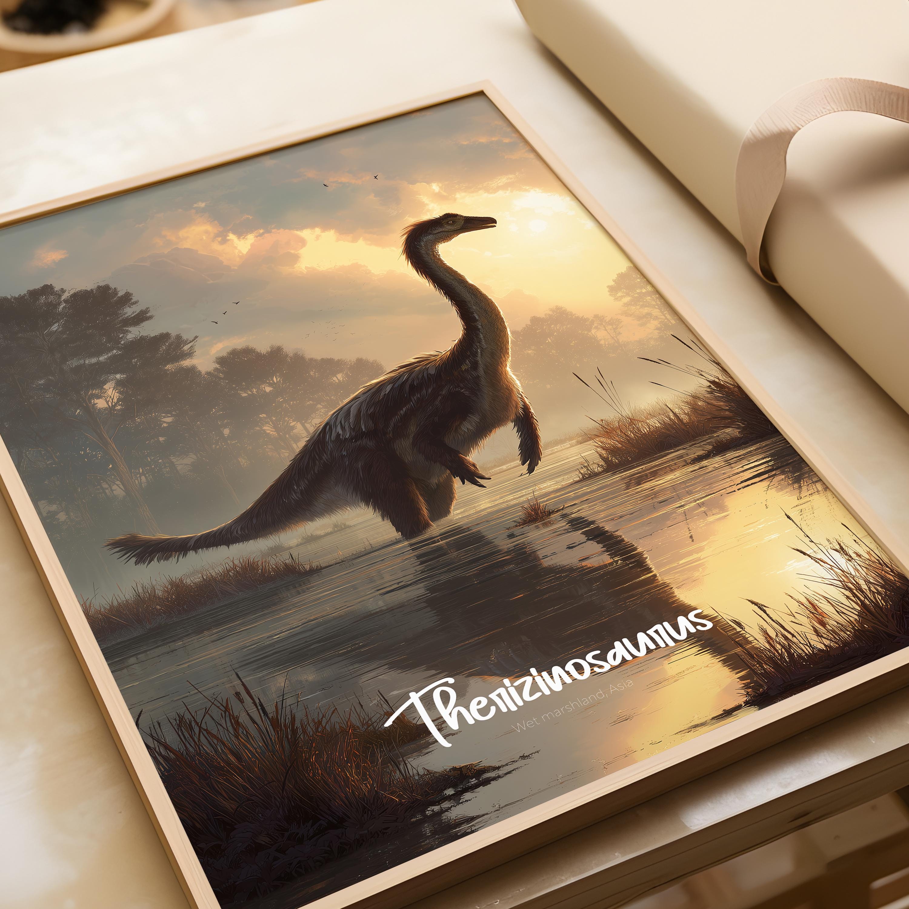 Therizinosaurus Framed Poster: Prehistoric Dinosaur Wall Art for Kids