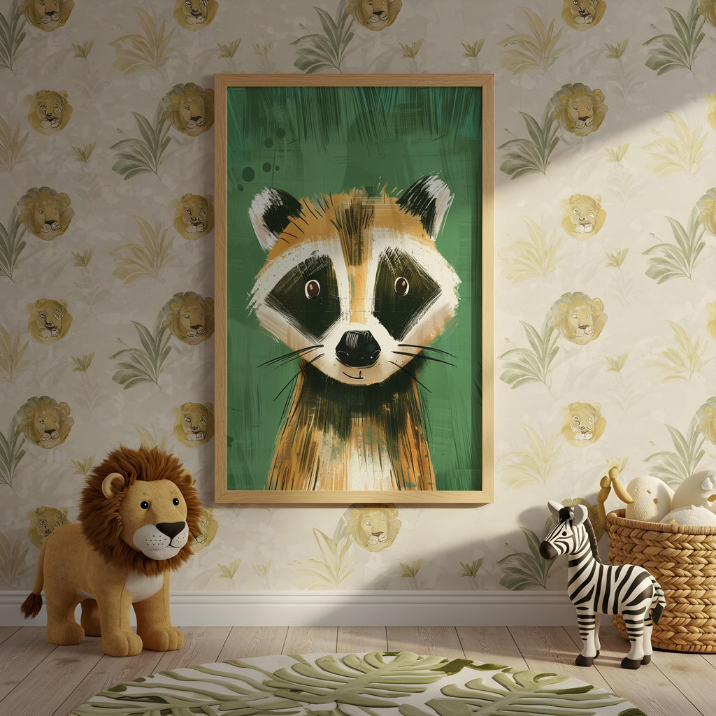 Badger Nursery Wall Art – Woodland Animal Print for Kids